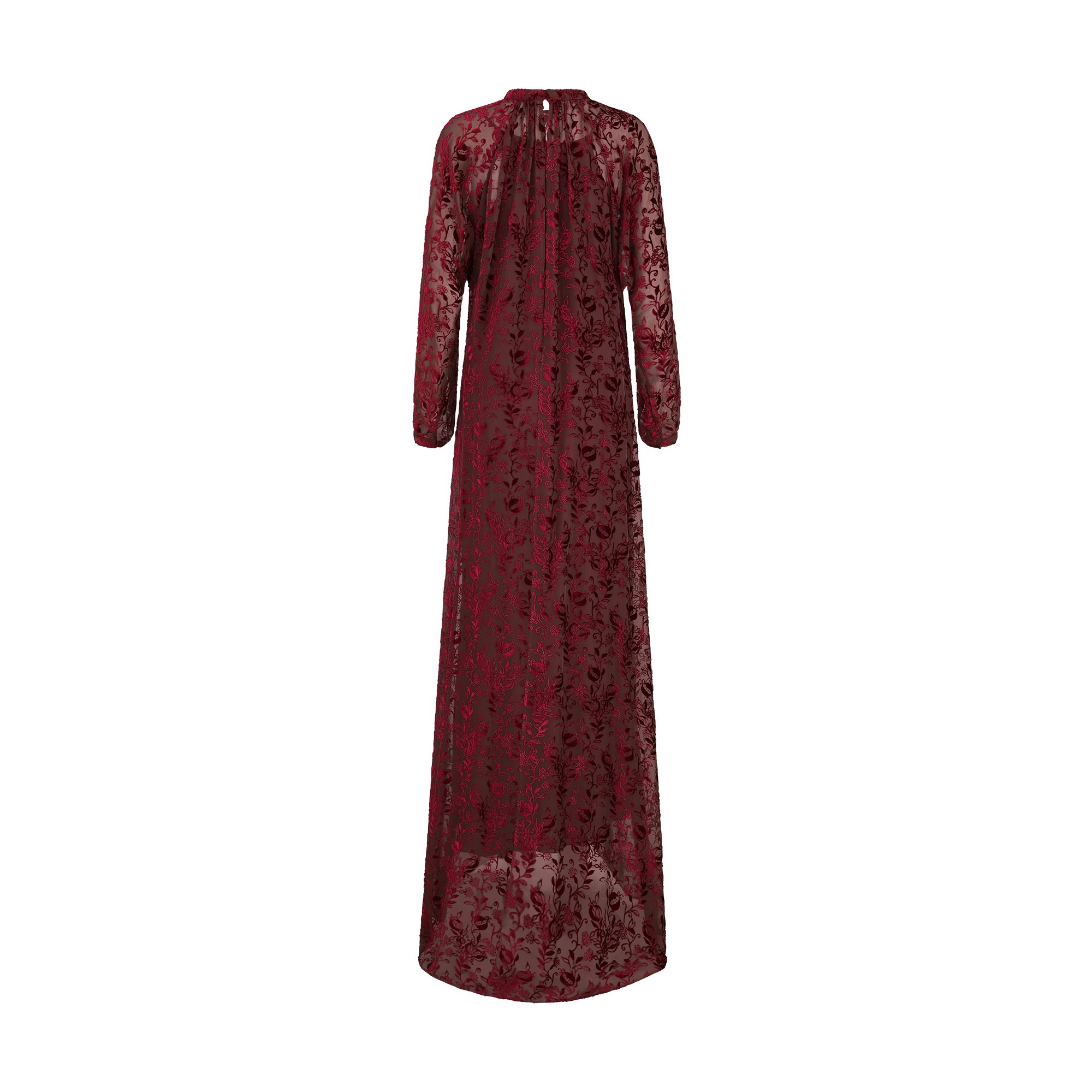 Long Dress Red Silk-Blend Dévoré Velvet with Pomegranate Motif E08