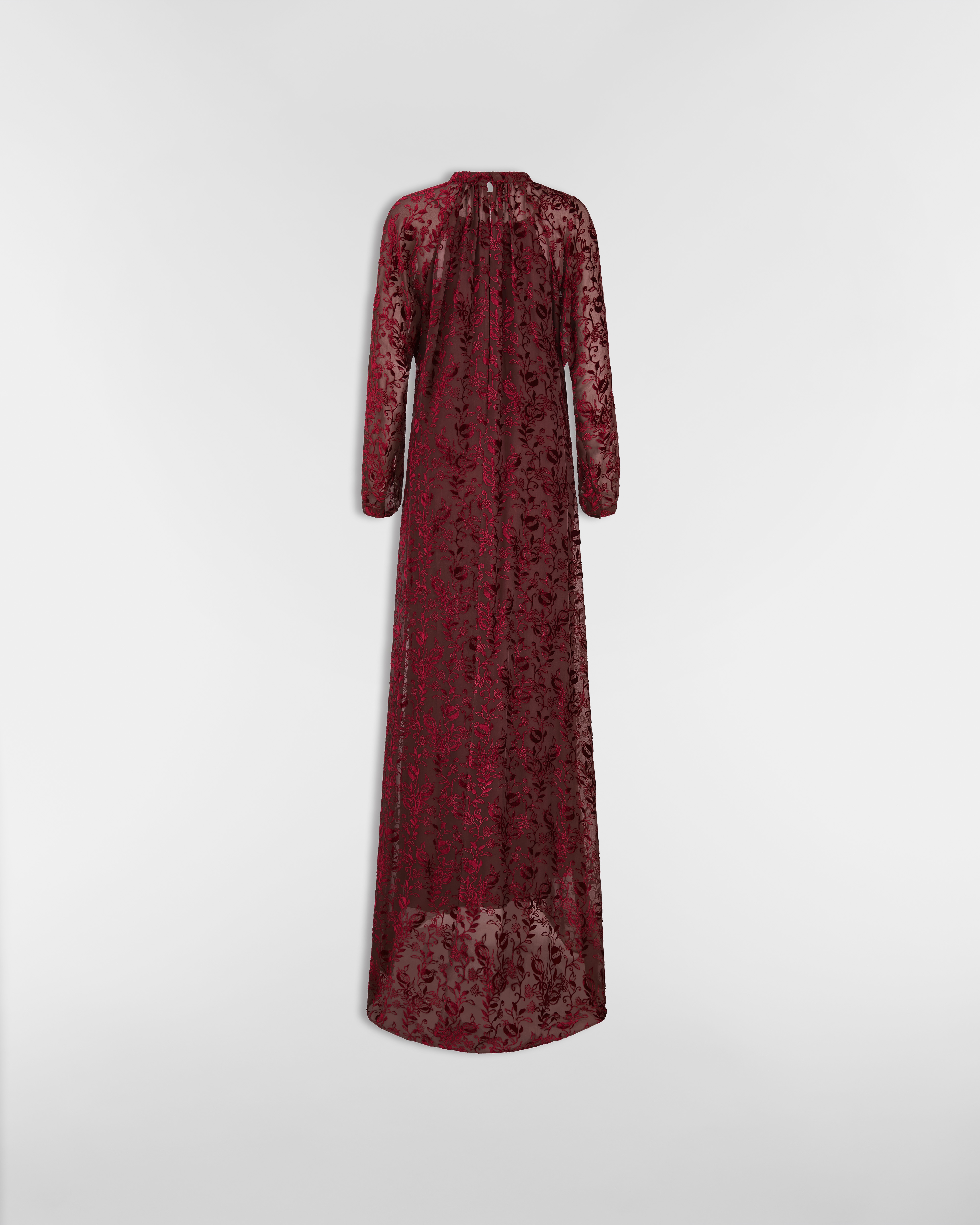 Langes Kleid Dévoré-Samt aus Seidenmischung in Rot mit Pomegranate Motiv E08