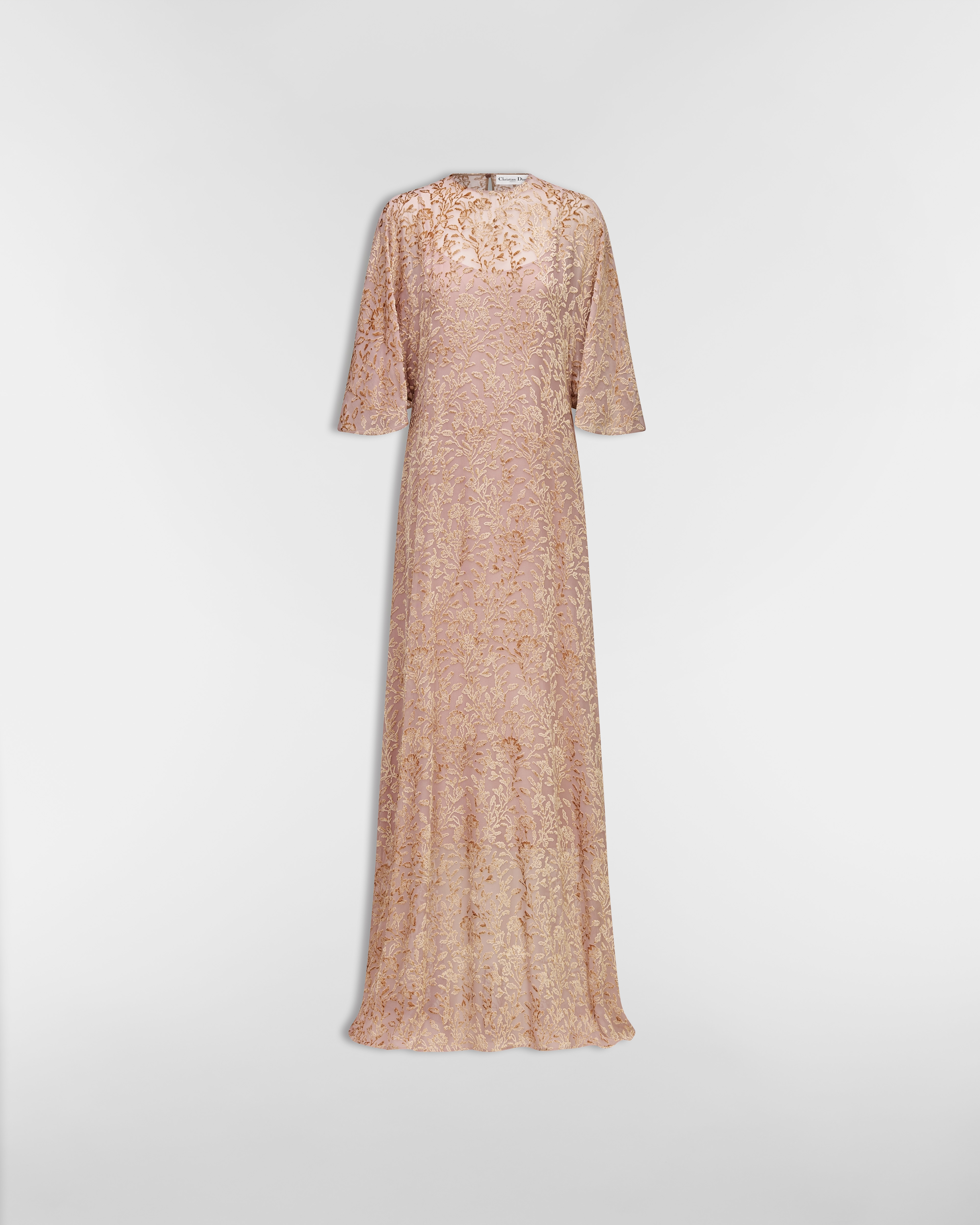 Langes Kleid Dévoré-Samt aus Seidenmischung in Rosa mit Millefiori Motiv E01