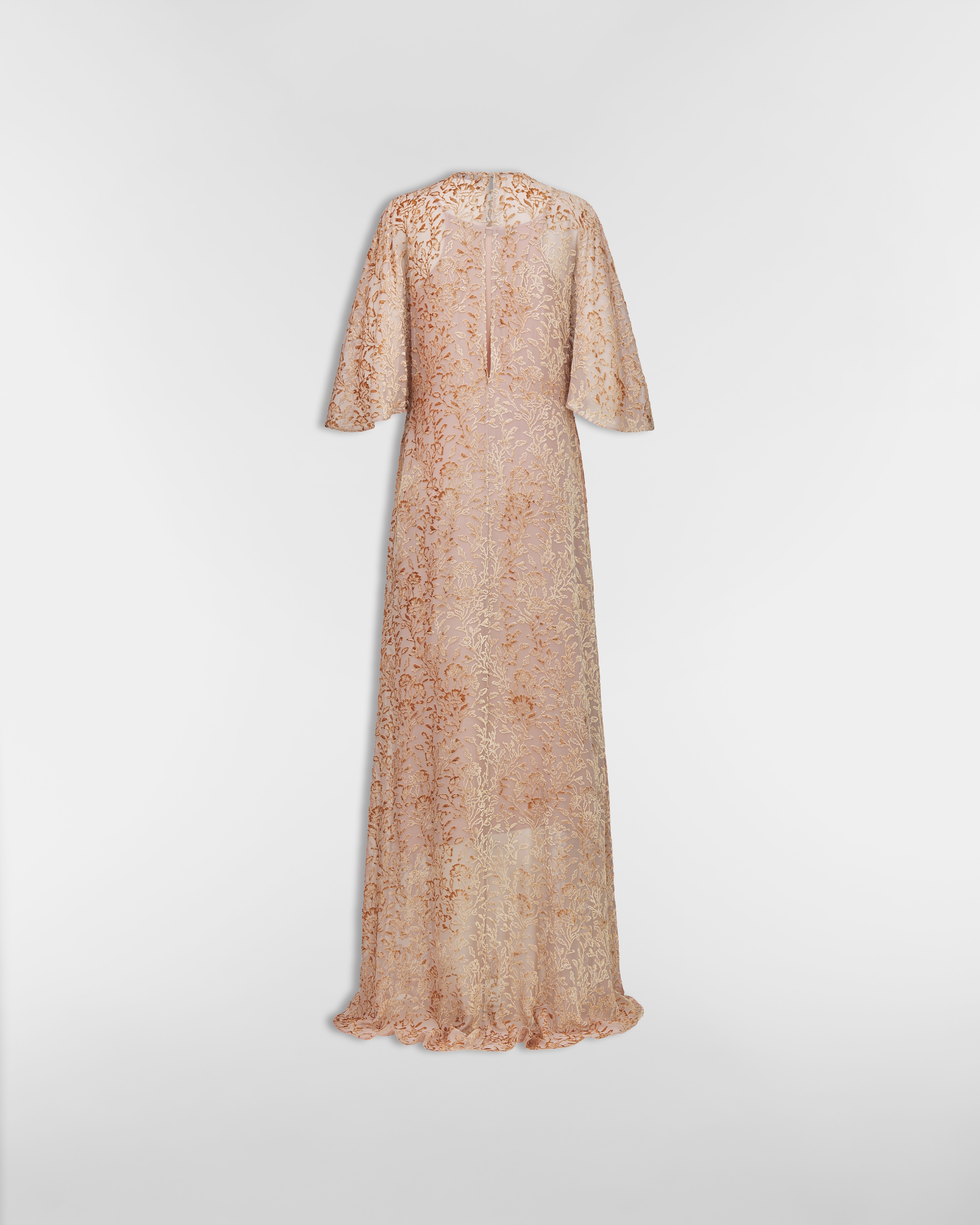 Langes Kleid Dévoré-Samt aus Seidenmischung in Rosa mit Millefiori Motiv E08