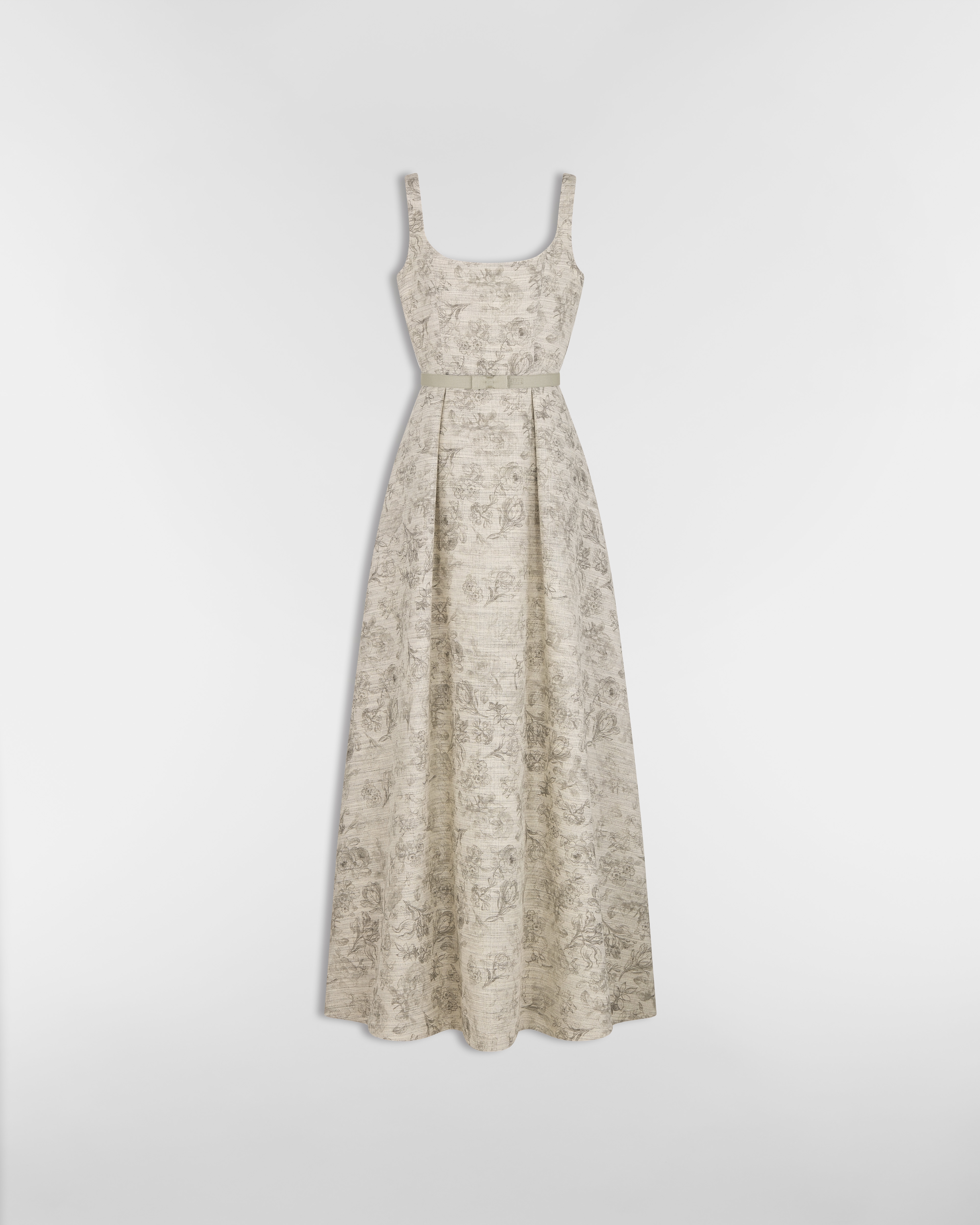 Robe longue évasée Coton, mohair et laine mélangés à motif Dior Barocco beige E01
