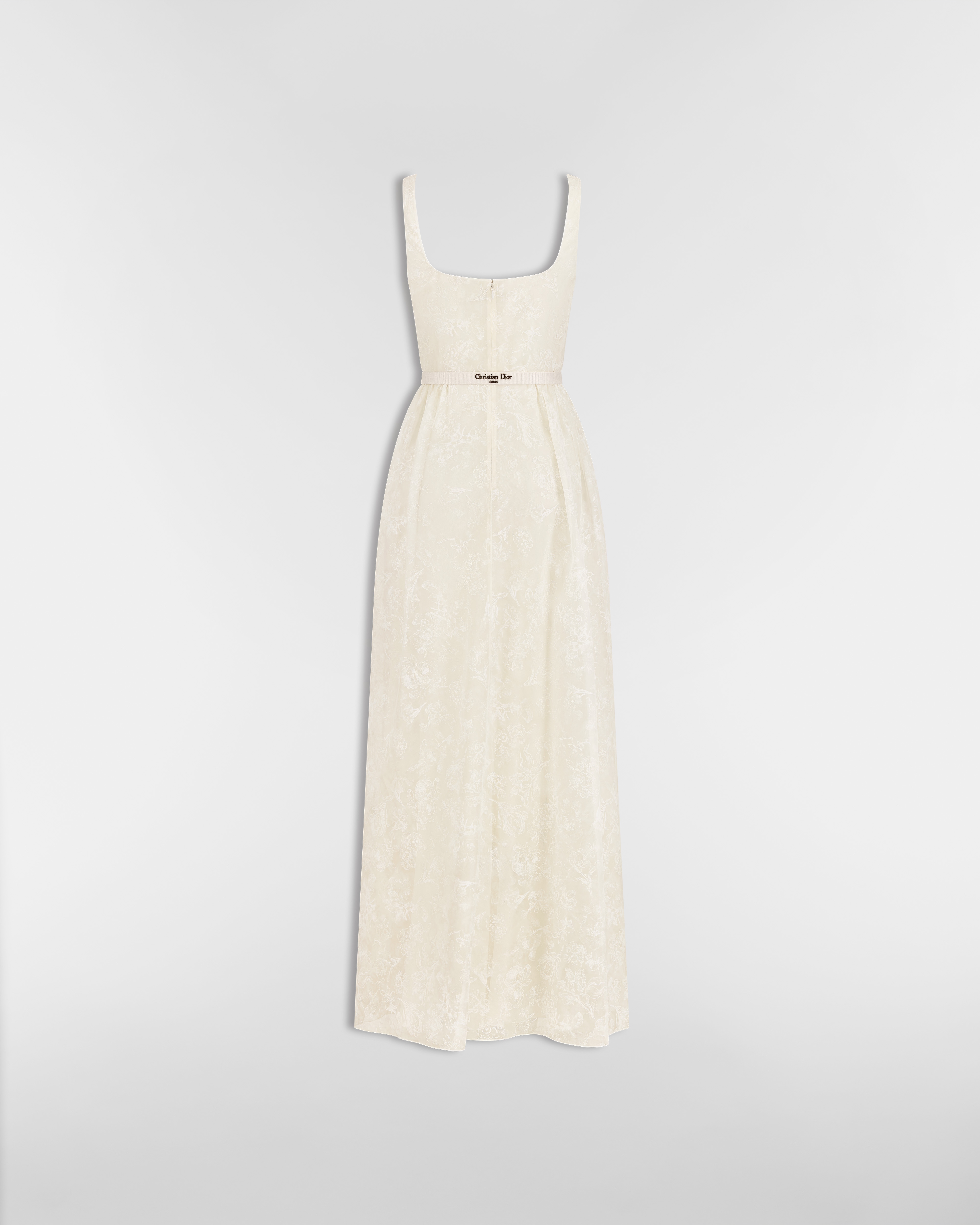 Long Belted Dress Ecru Silk Organza with Millefiori Motif E08