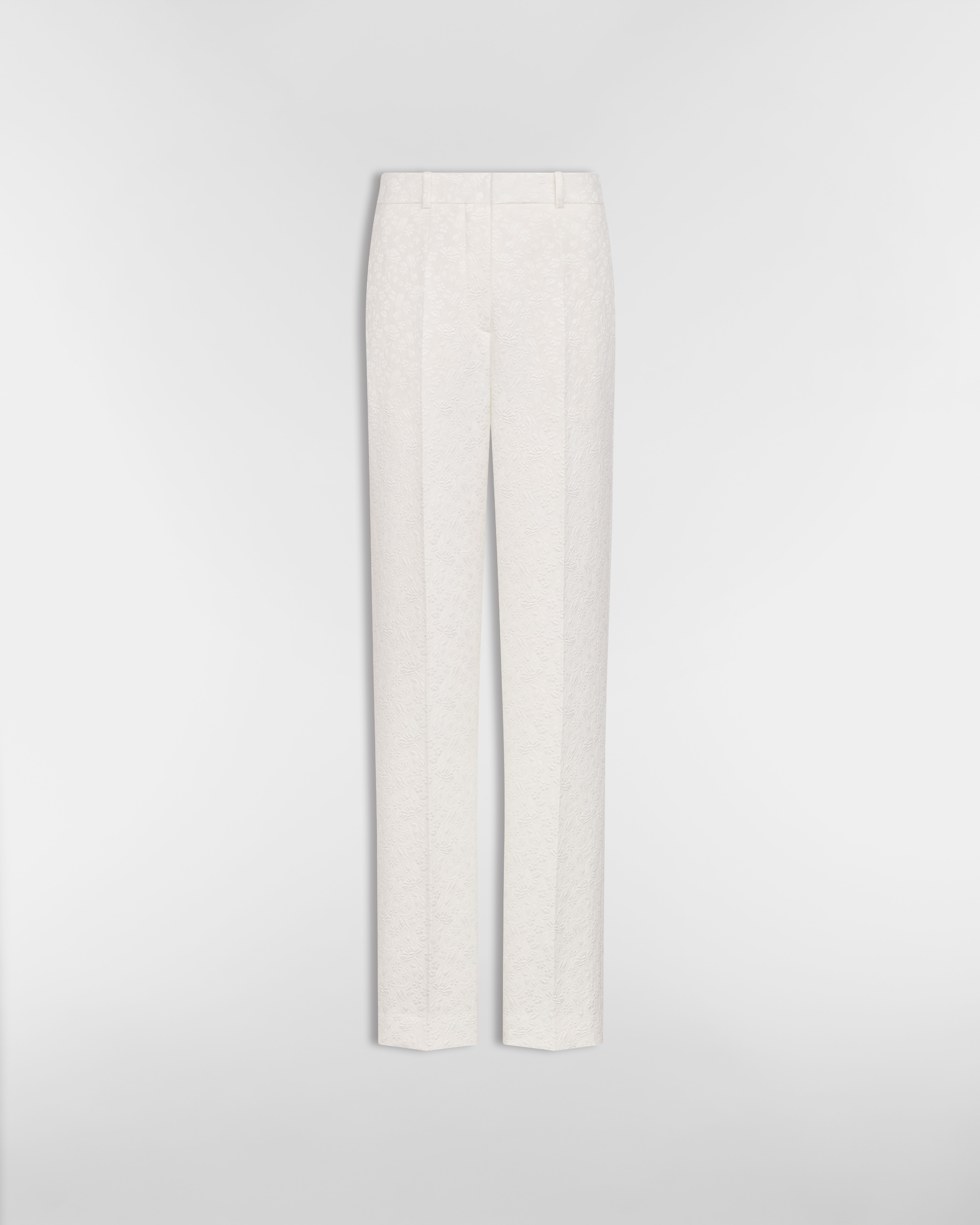 Fitted Pants Ecru Millefiori Cotton and Silk with Provençal-Effect Quilting E01