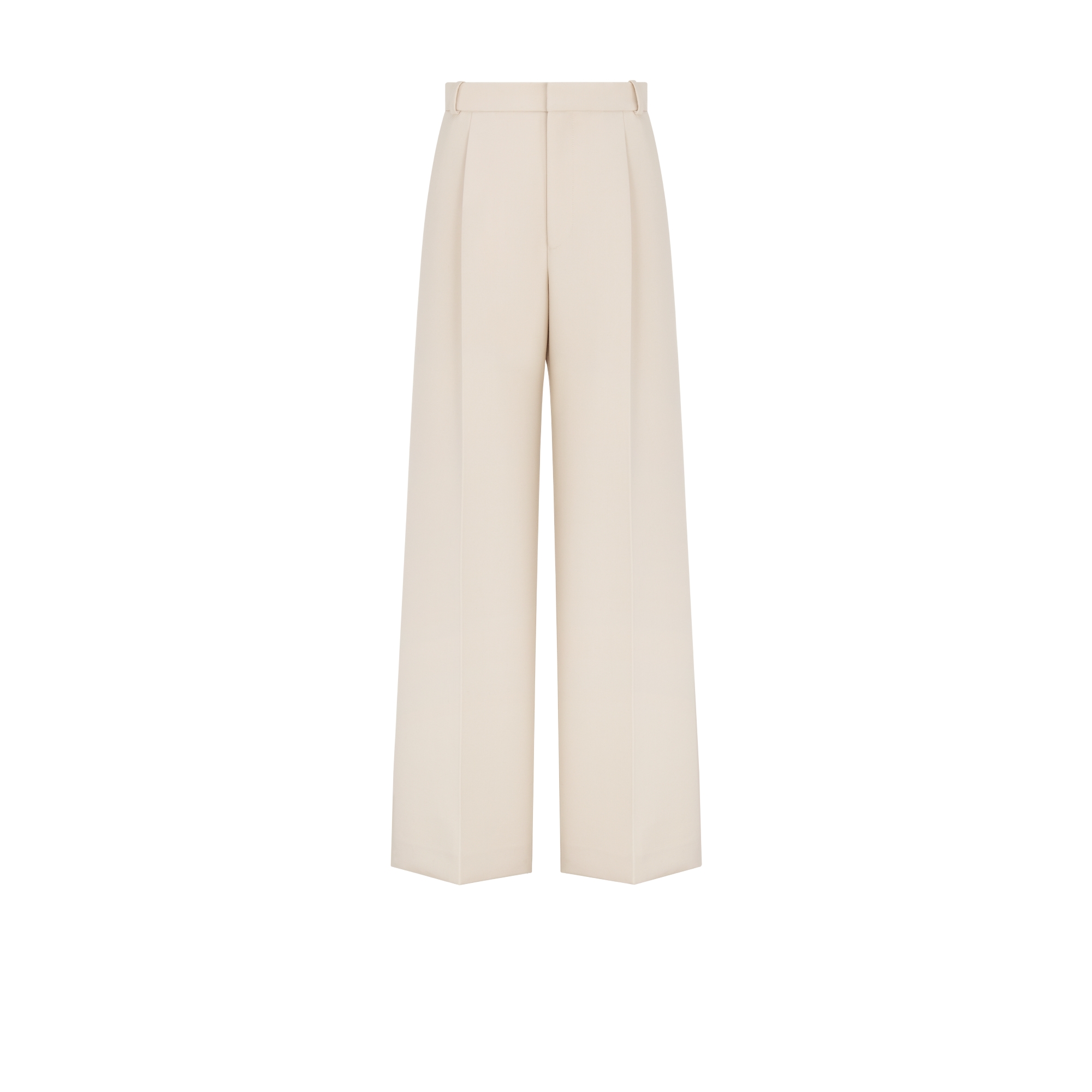 Flared Pants Beige Virgin Wool and Silk Gabardine E01