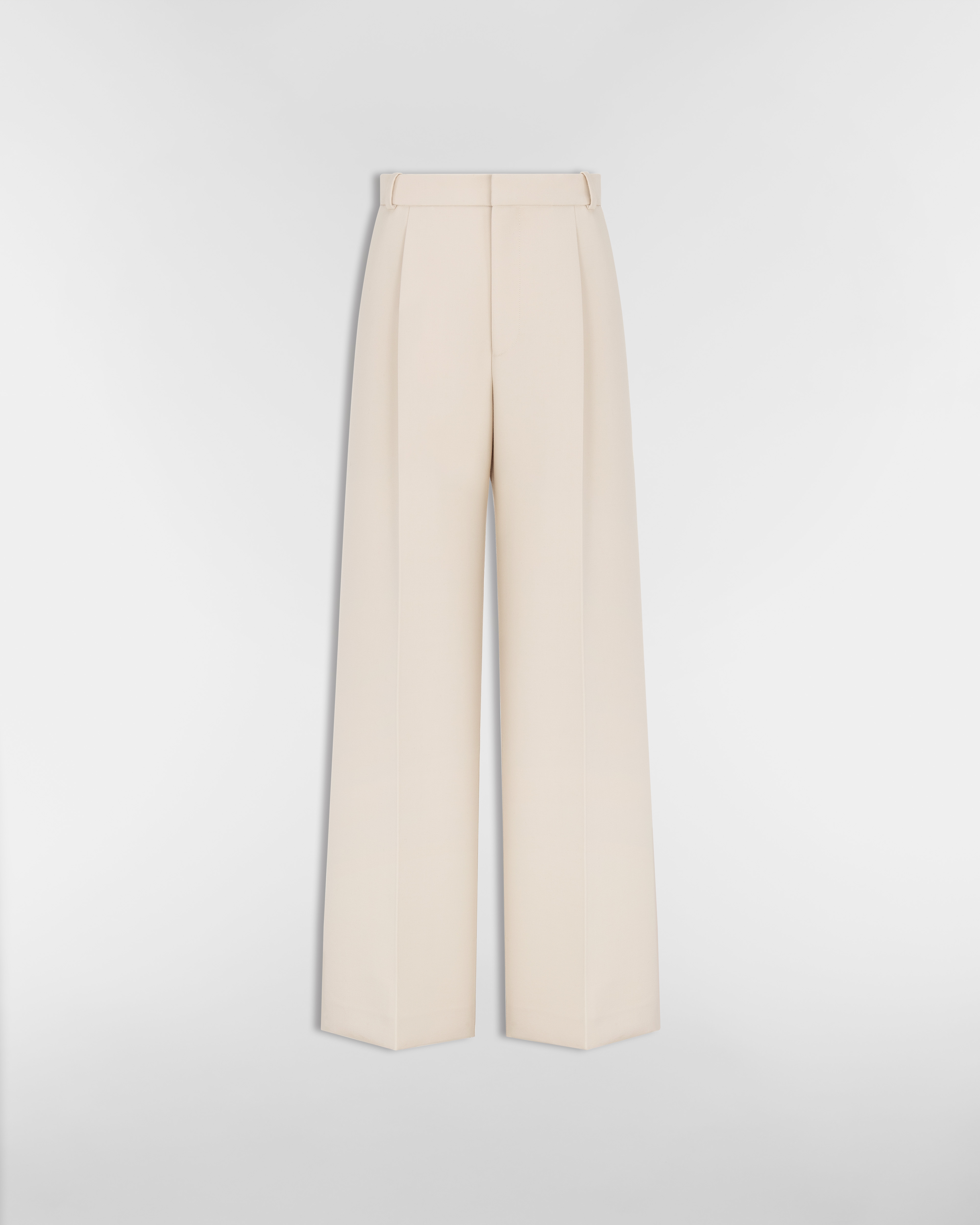Pantaloni svasati Gabardine di lana vergine e seta beige E01
