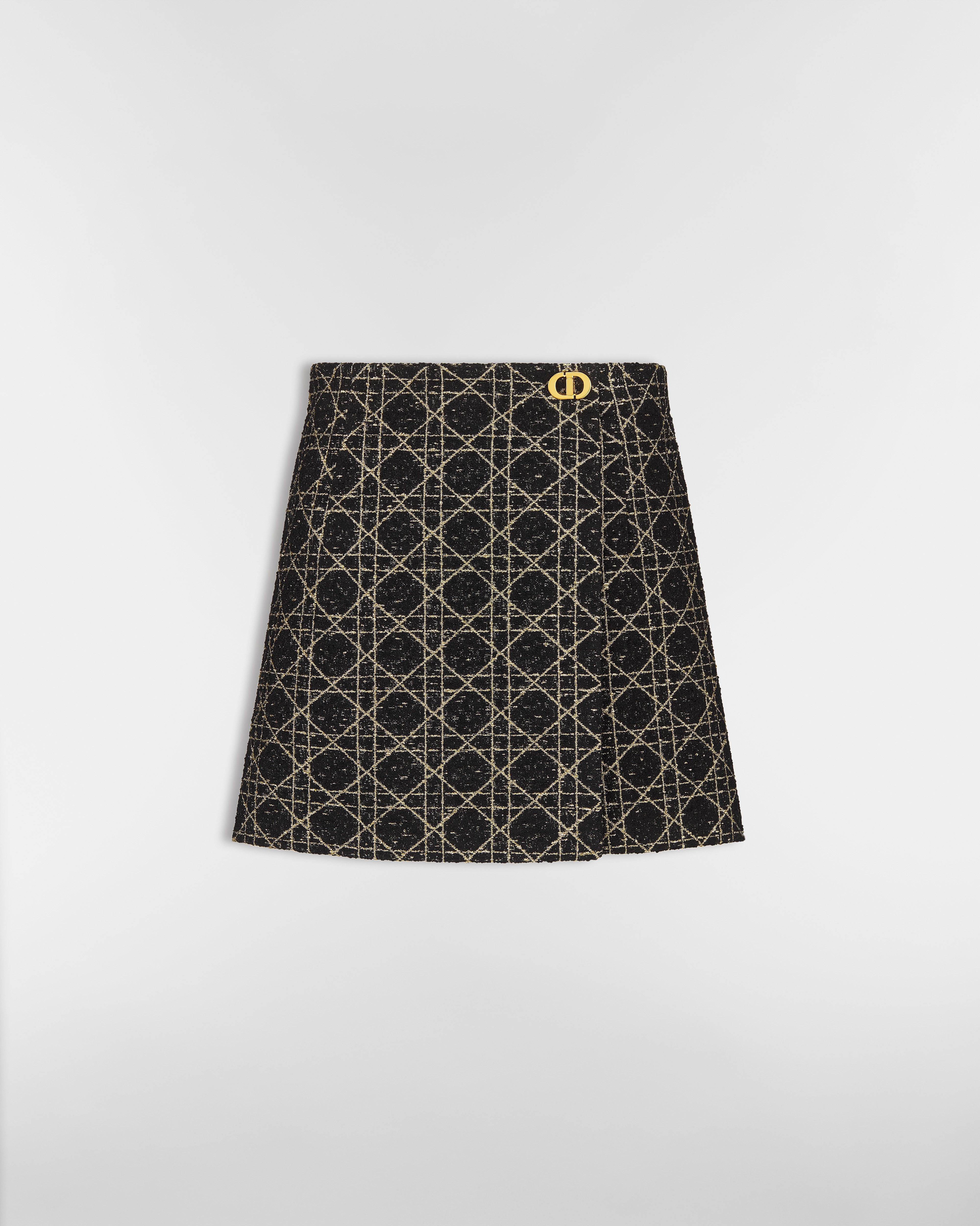 Short portefeuille Macrocannage Tweed de laine mélangée noire et dorée E01