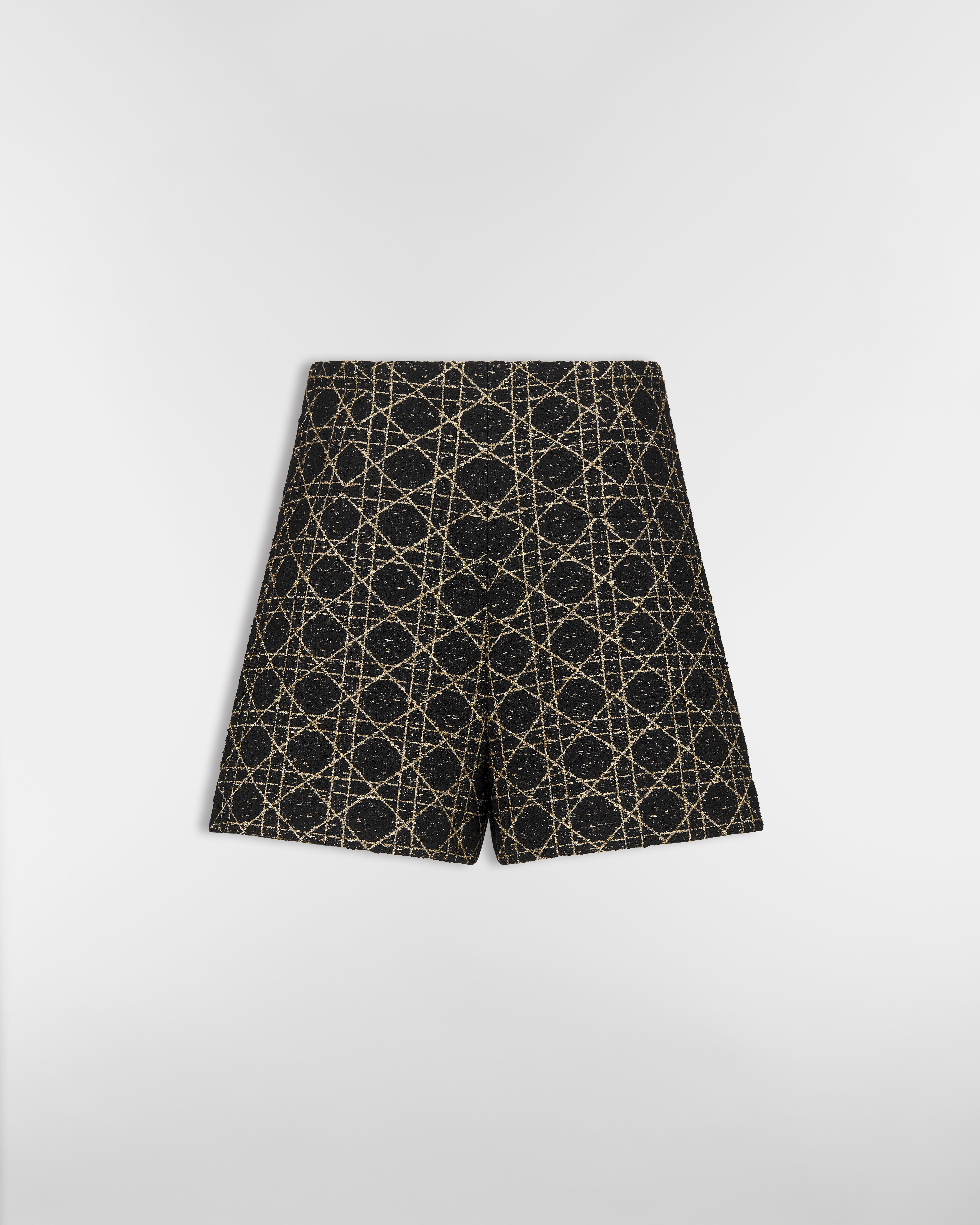 Short portefeuille Macrocannage Tweed de laine mélangée noire et dorée E08