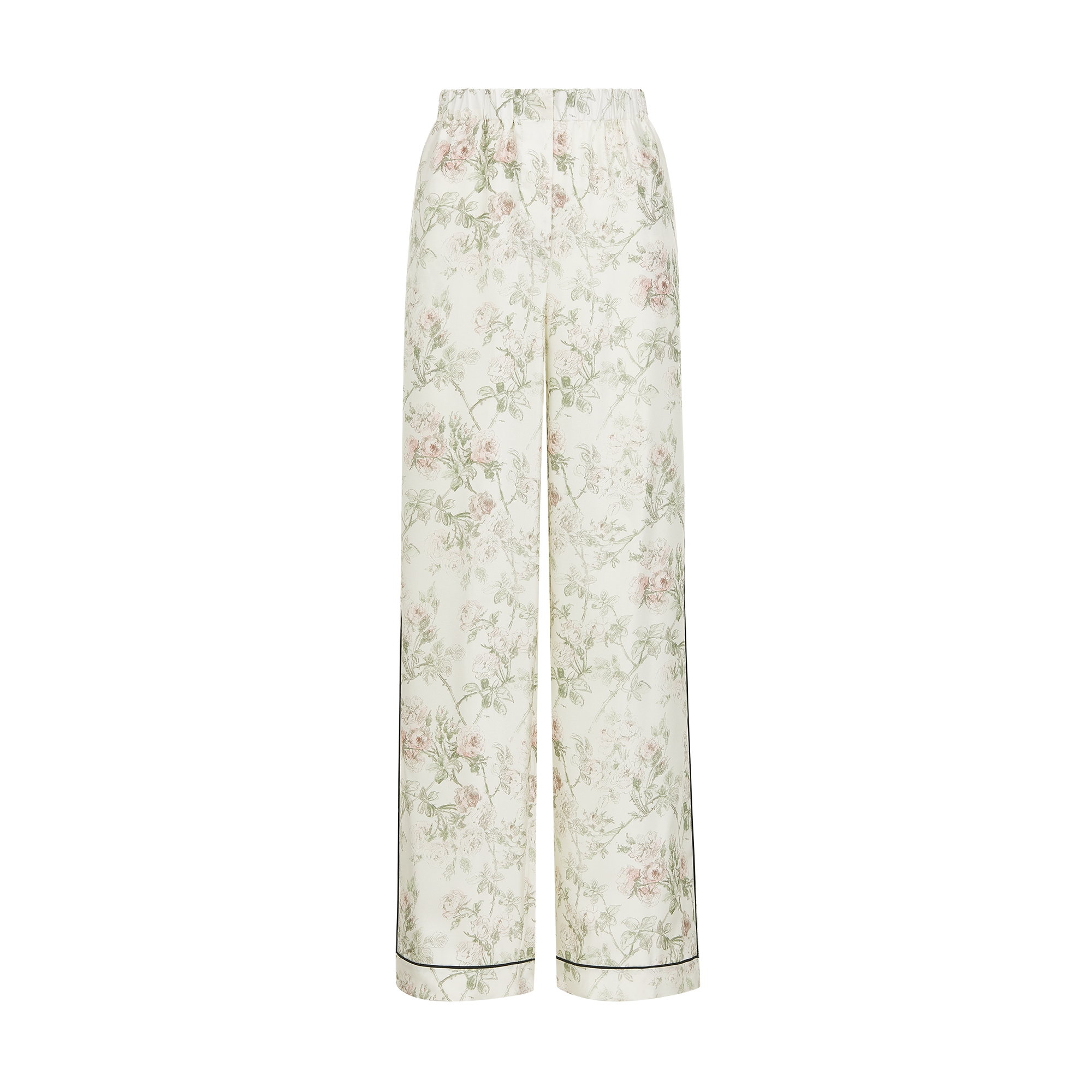 Pants White Silk Twill with Multicolor Rosier de Dior Motif | DIOR