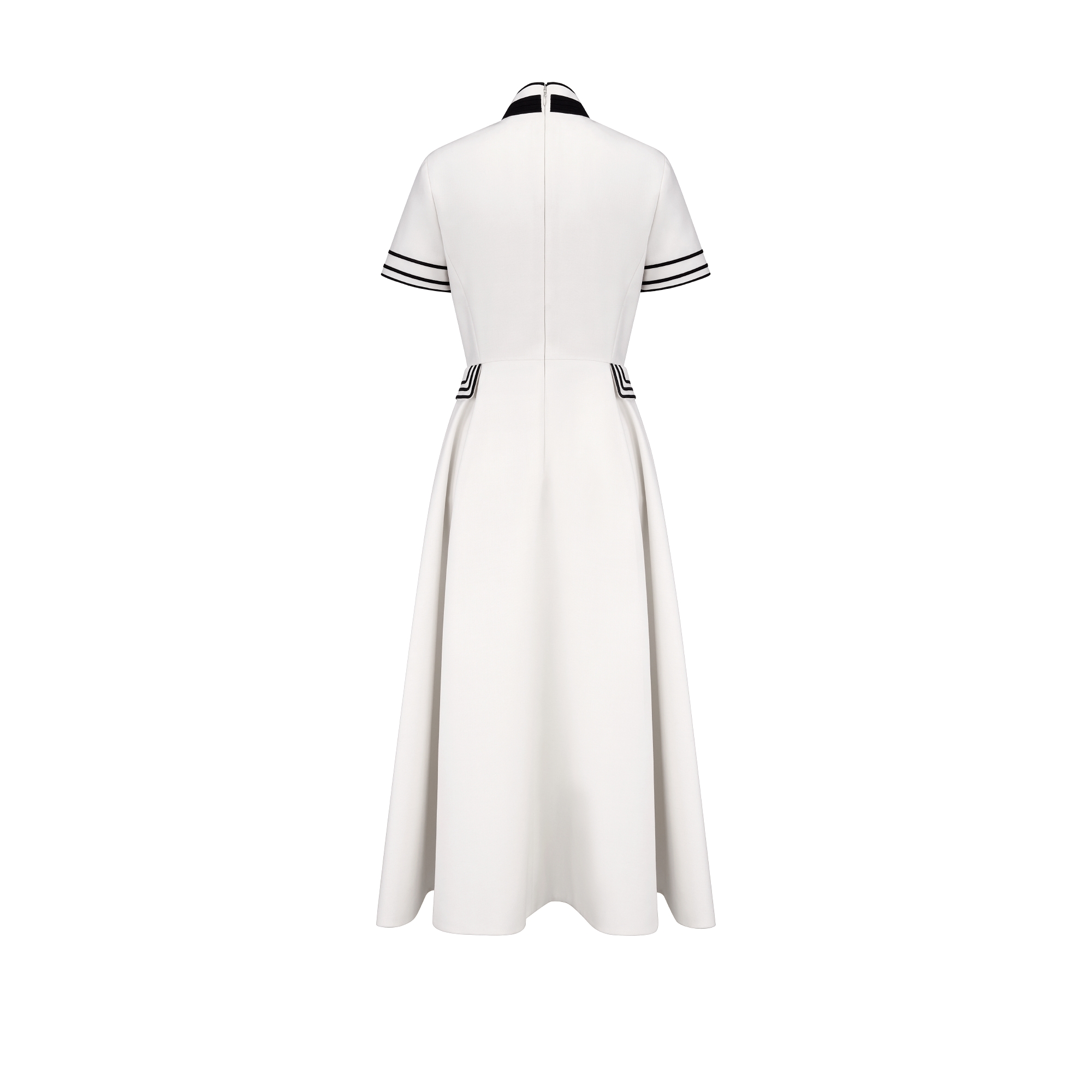 Midilange overhemdjurk met riem Ecru wol en mohair E08