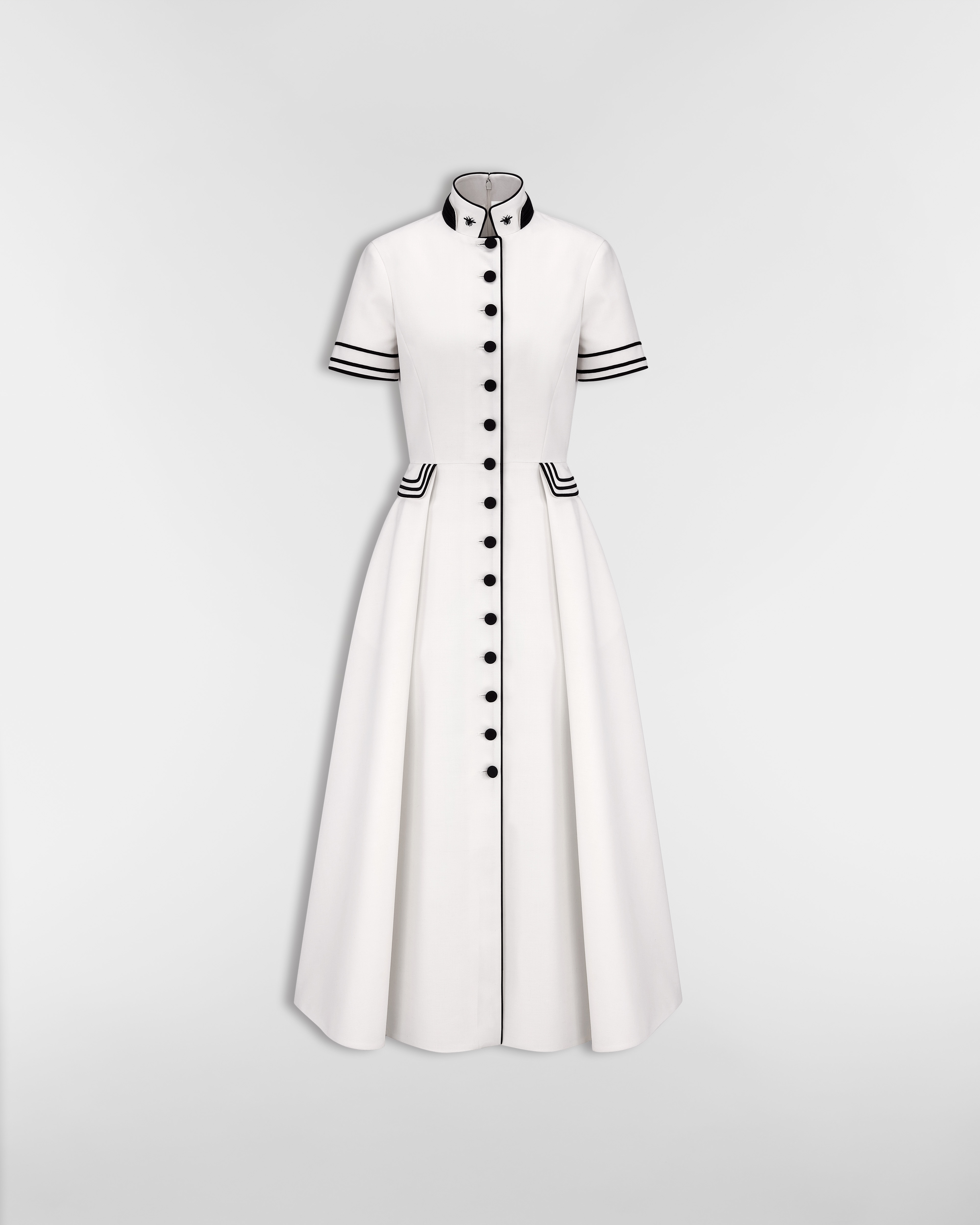 Robe-chemise mi-longue ceinturée Laine et mohair écrus E01