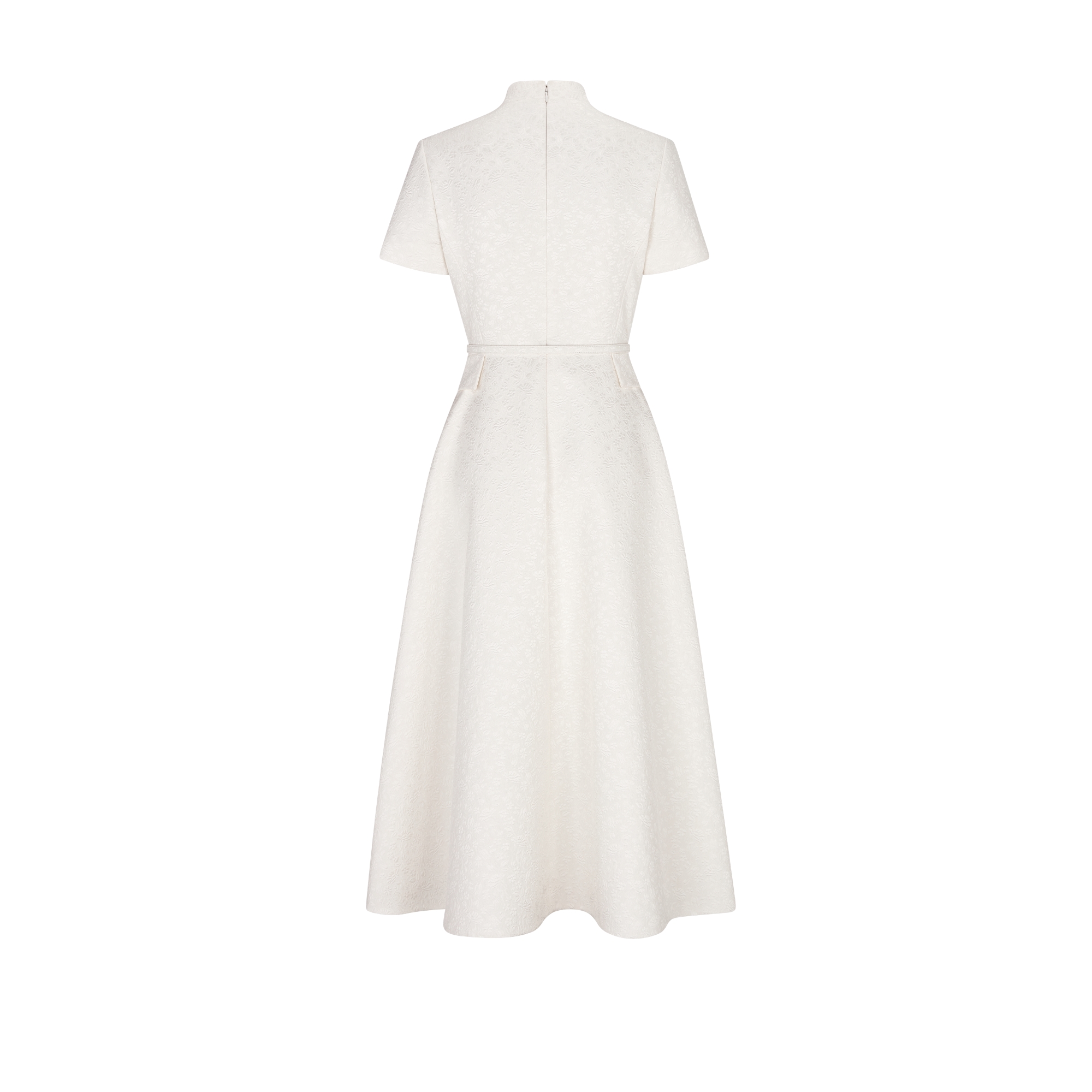 Mid-Length Belted Shirtdress Ecru Millefiori Cotton and Silk with Provençal-Effect Quilting E08