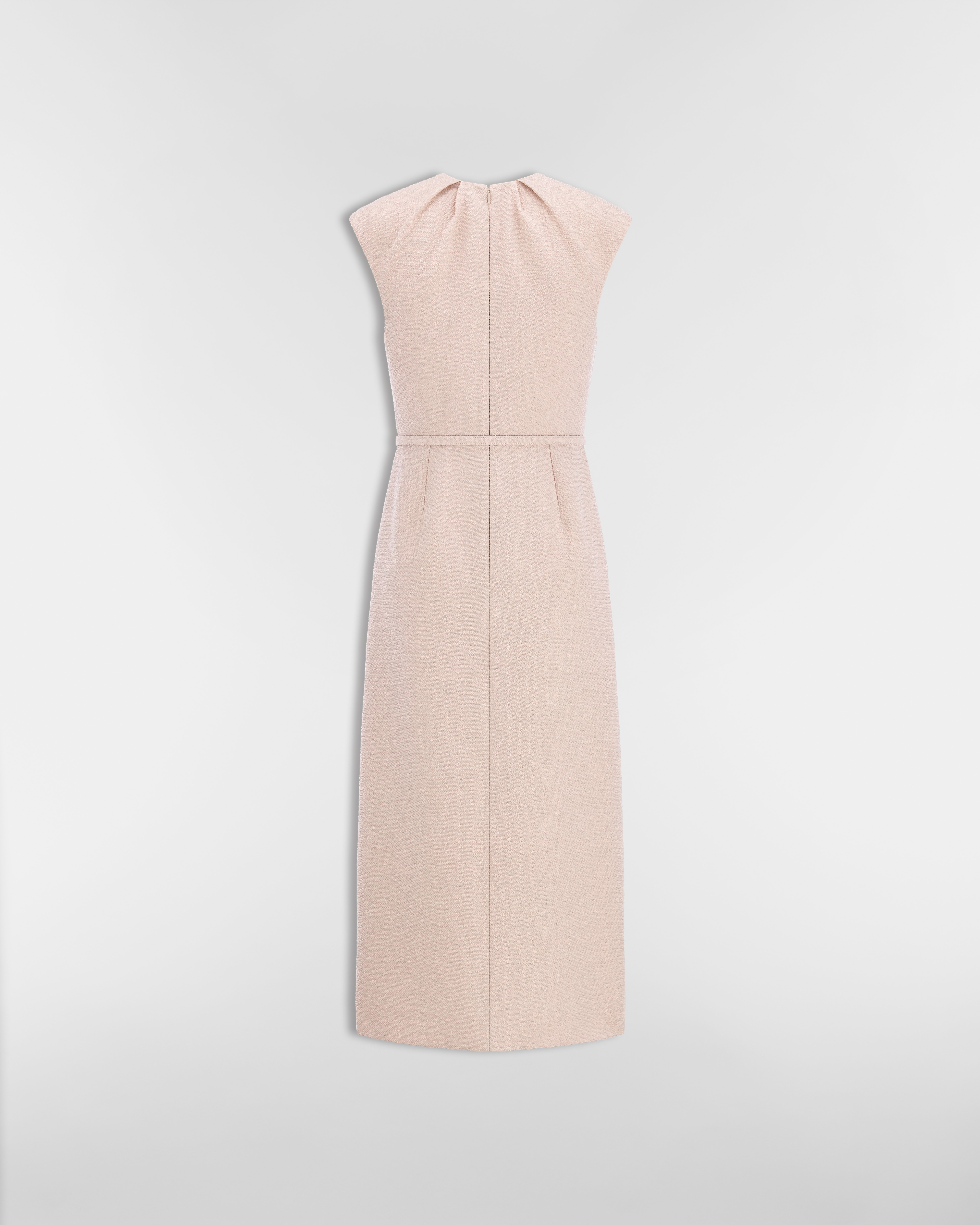 Mid-Length Belted Dress Pink Virgin Wool-Cotton-Blend Bouclé E08