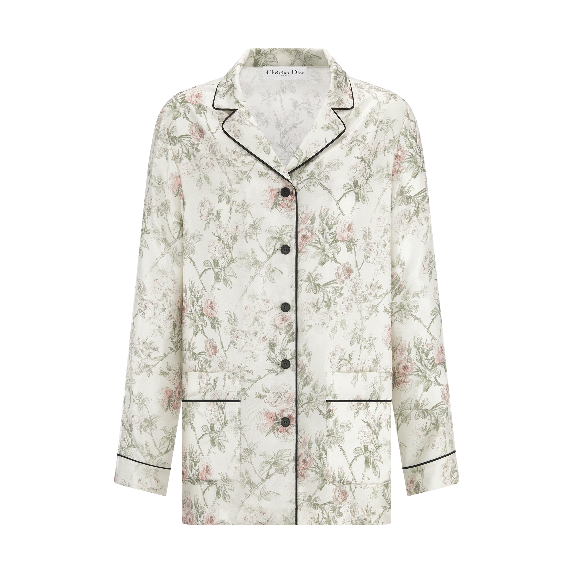 Shirt White Silk Twill with Multicolor Rosier de Dior Motif | DIOR