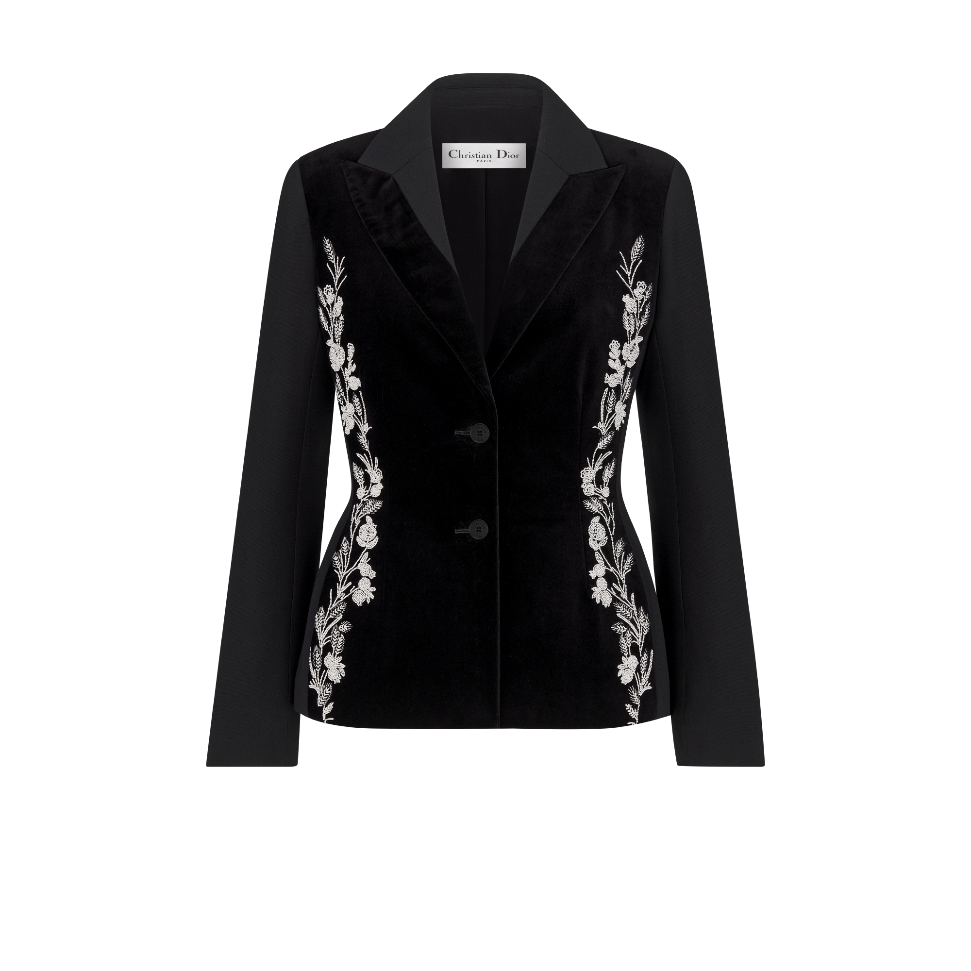 Embroidered Fitted Jacket Black Wool and Silk E01