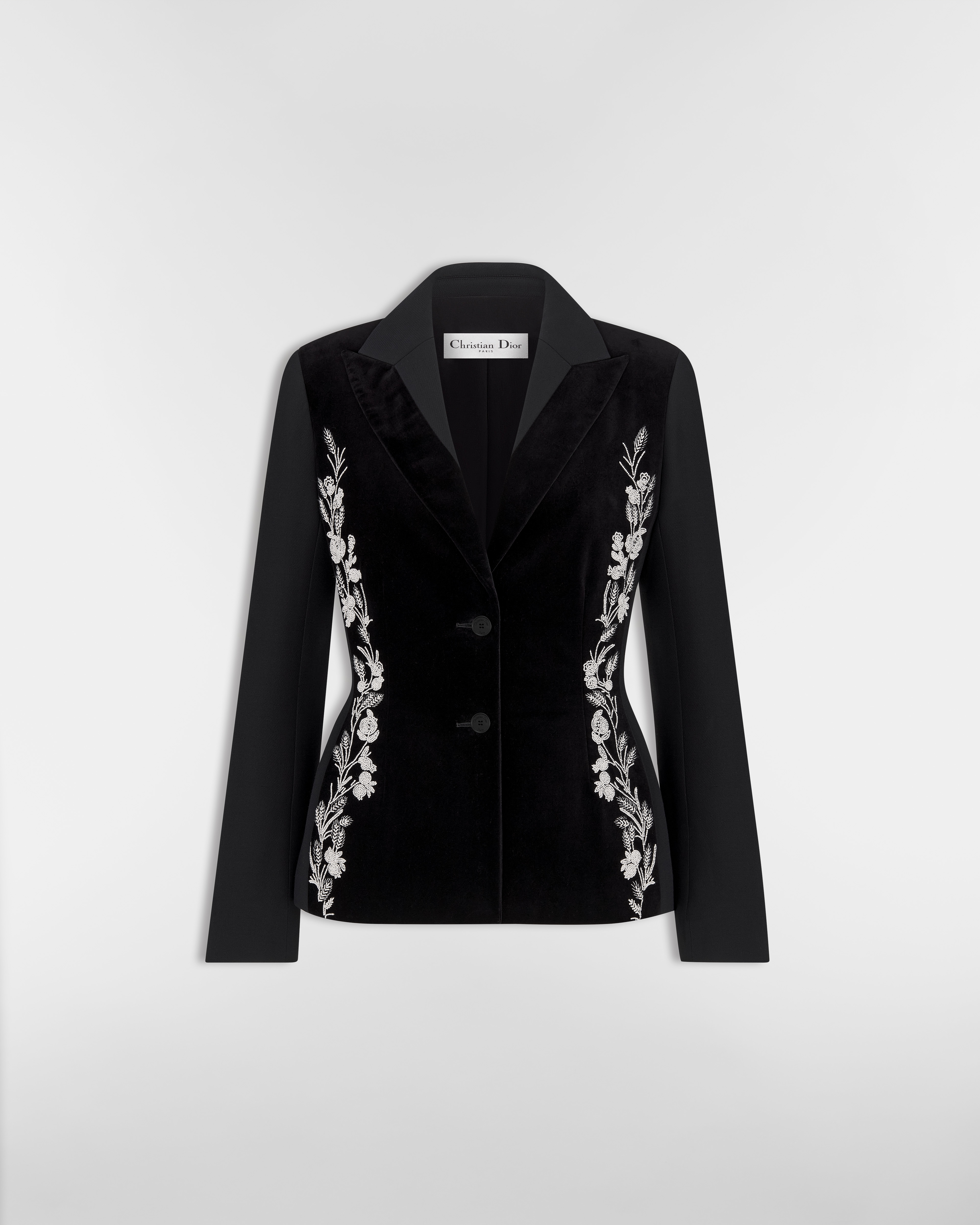 자수 피티드 재킷 블랙 울 실크 E01