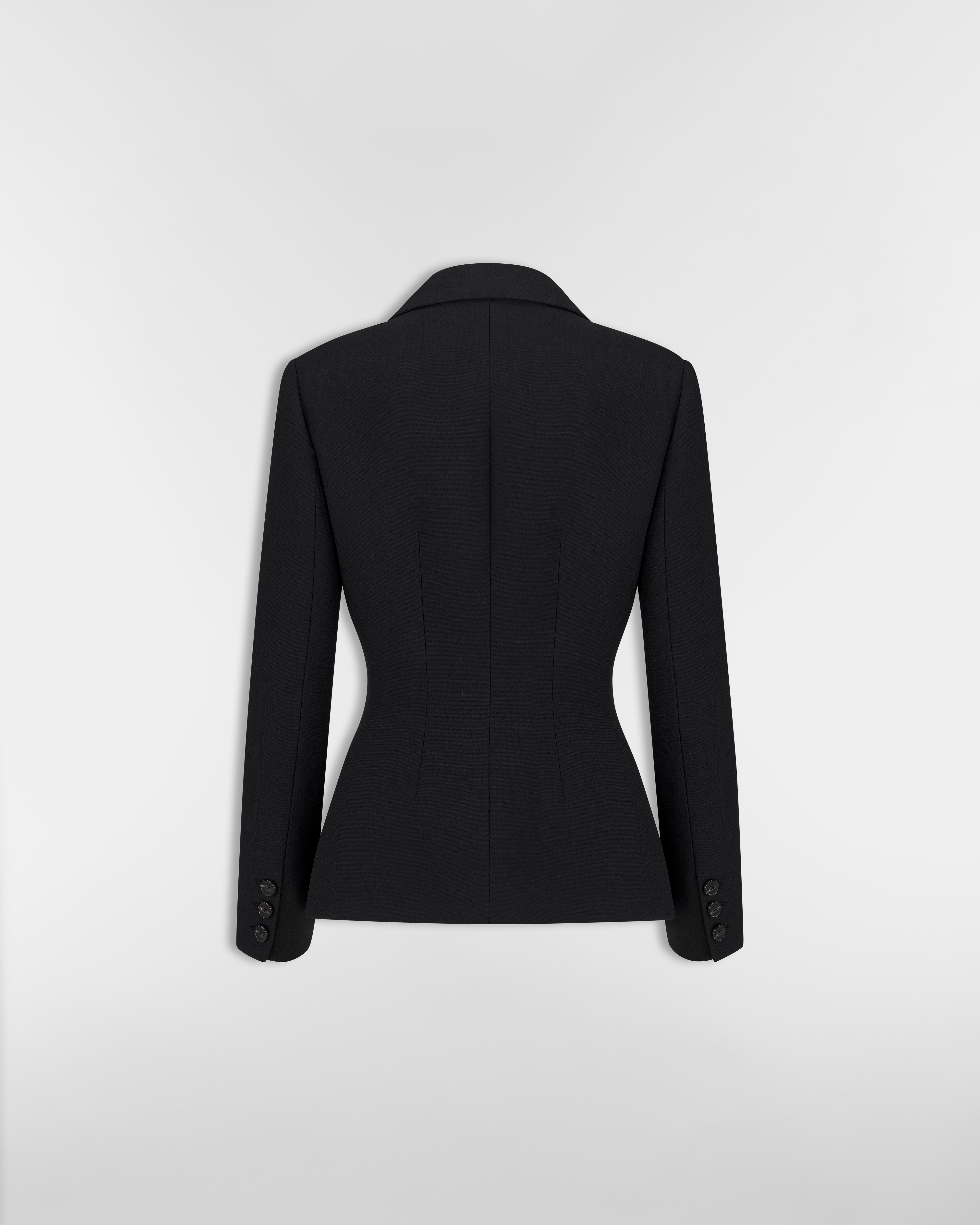 자수 피티드 재킷 블랙 울 실크 E08