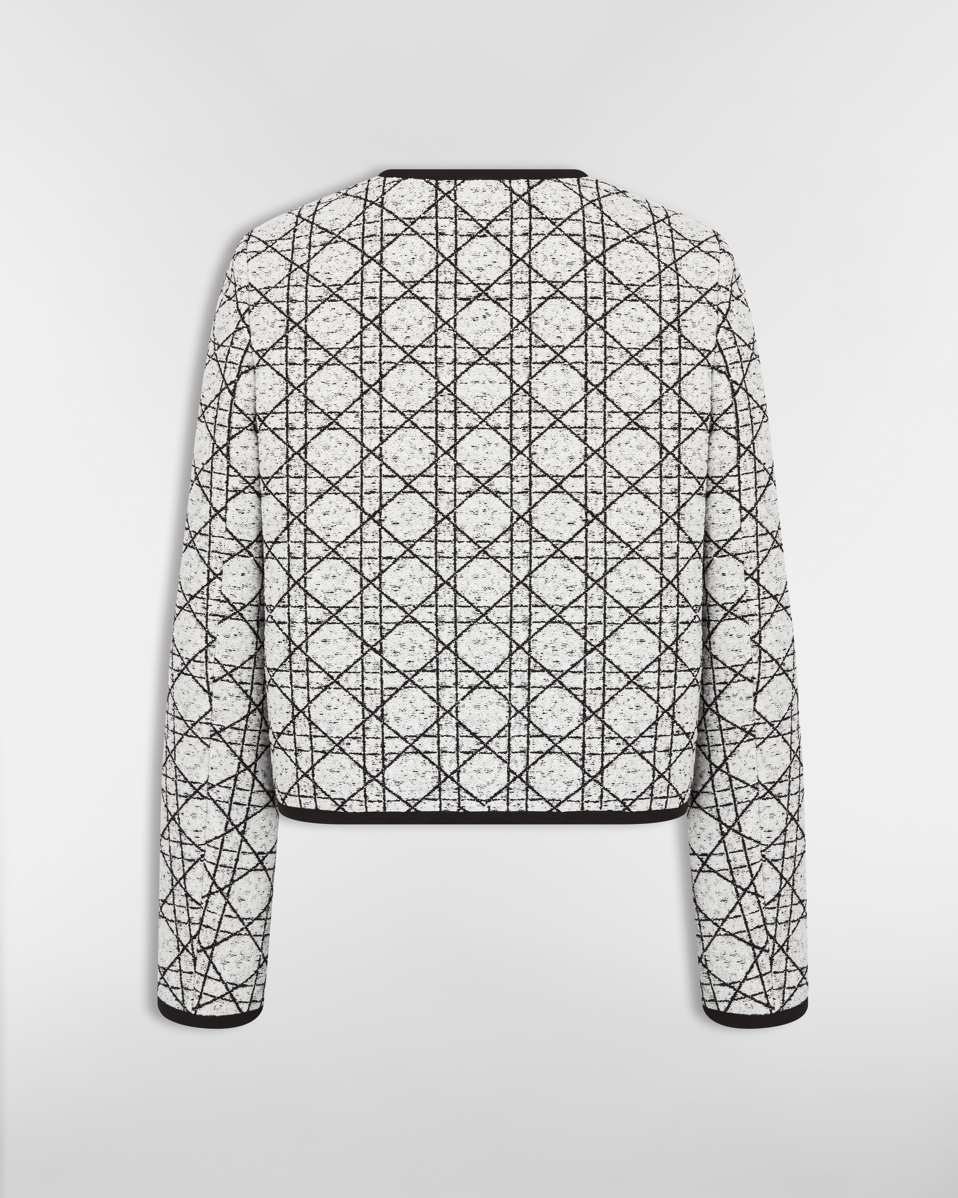 Macrocannage Cropped Jacket Black and White Wool-Blend Tweed E08
