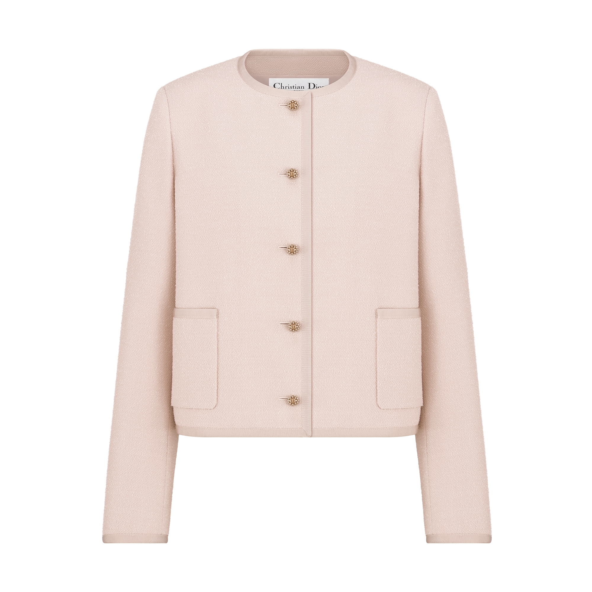Cropped Jacket Pink Virgin Wool-Cotton-Blend Bouclé E01