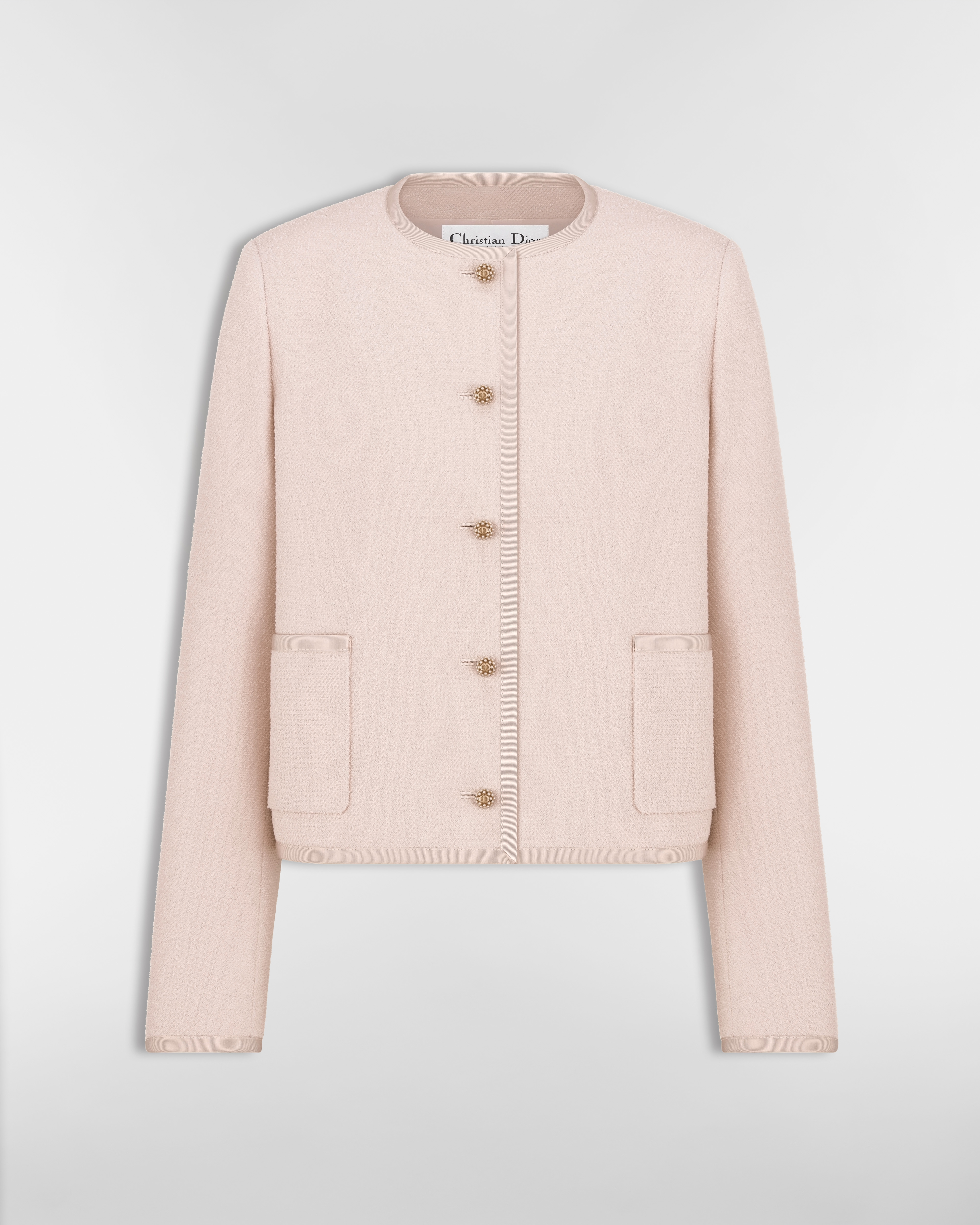 Cropped Jacket Pink Virgin Wool-Cotton-Blend Bouclé E01