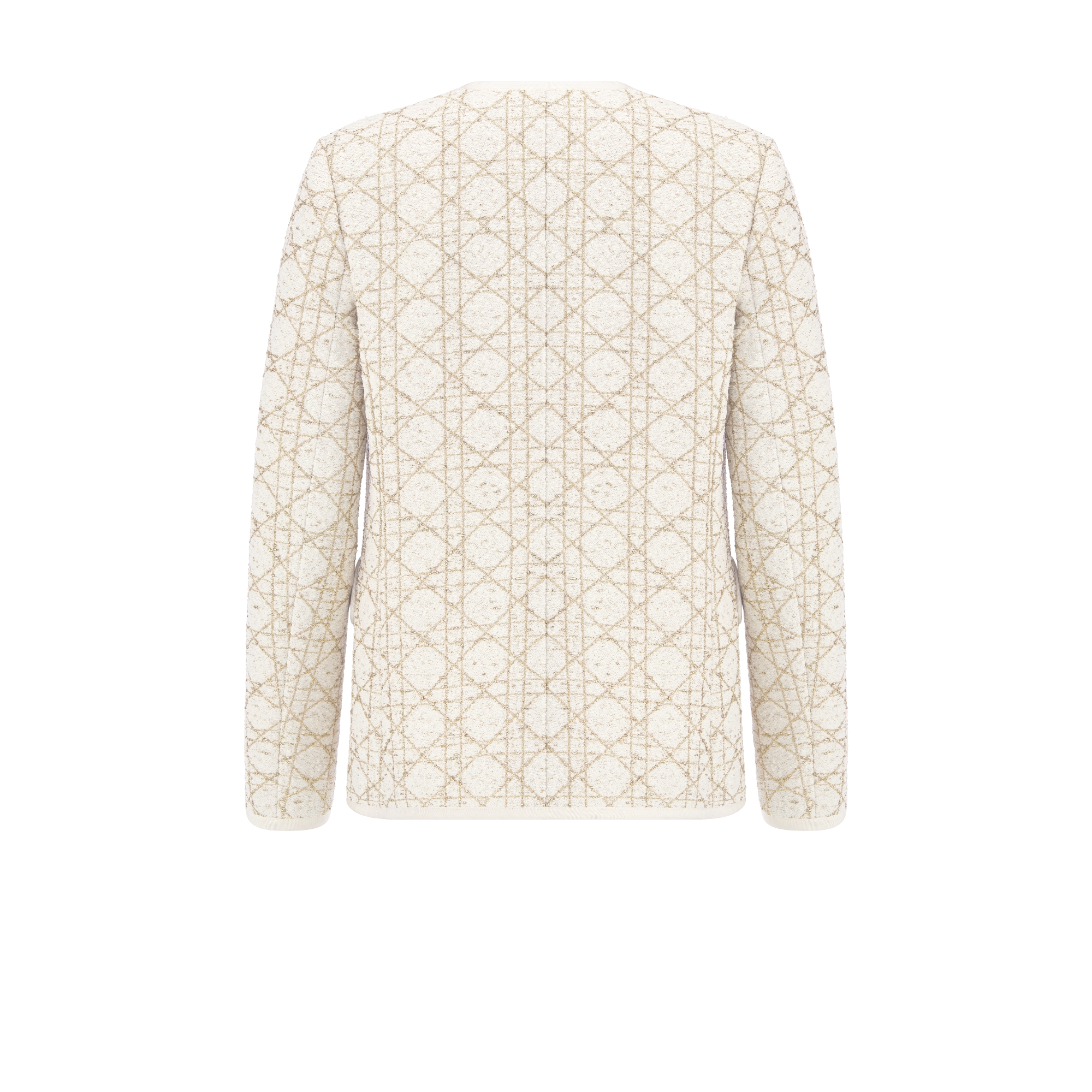 แจ็กเก็ตทรงพอดีตัวแบบมาตรฐานลาย Macrocannage ผ้าทวีดผสมผ้าวูลสีขาวและโทนสีทอง E08