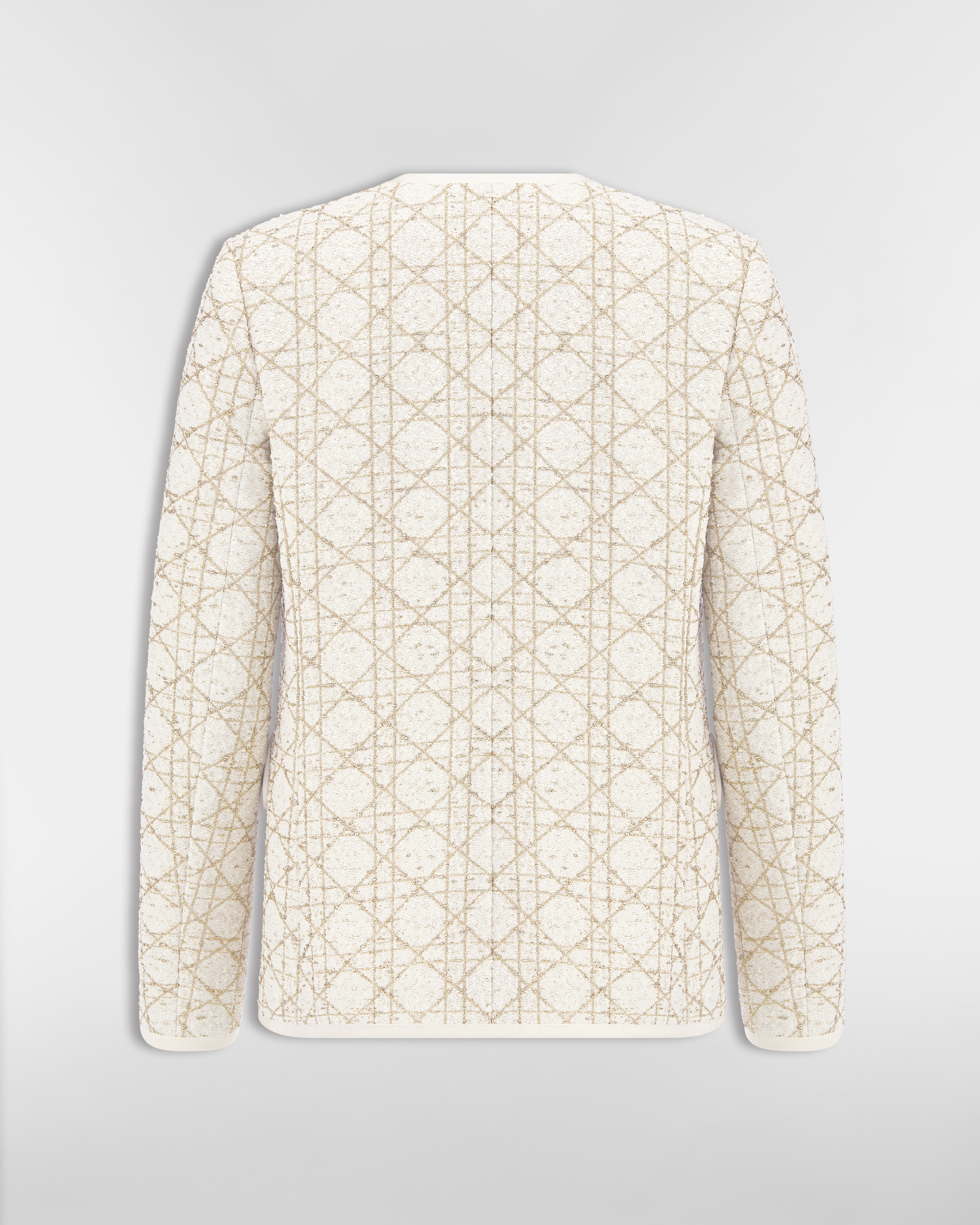 Macrocannage Jacke mit Regular Fit Tweed aus Wollmischung in Weiß und Goldfarbe E08