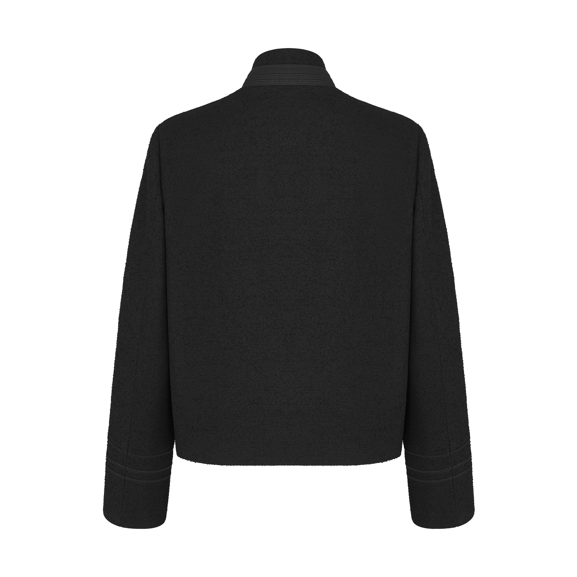 Cropped Jacket Black Virgin Wool-Cotton-Blend Bouclé E08