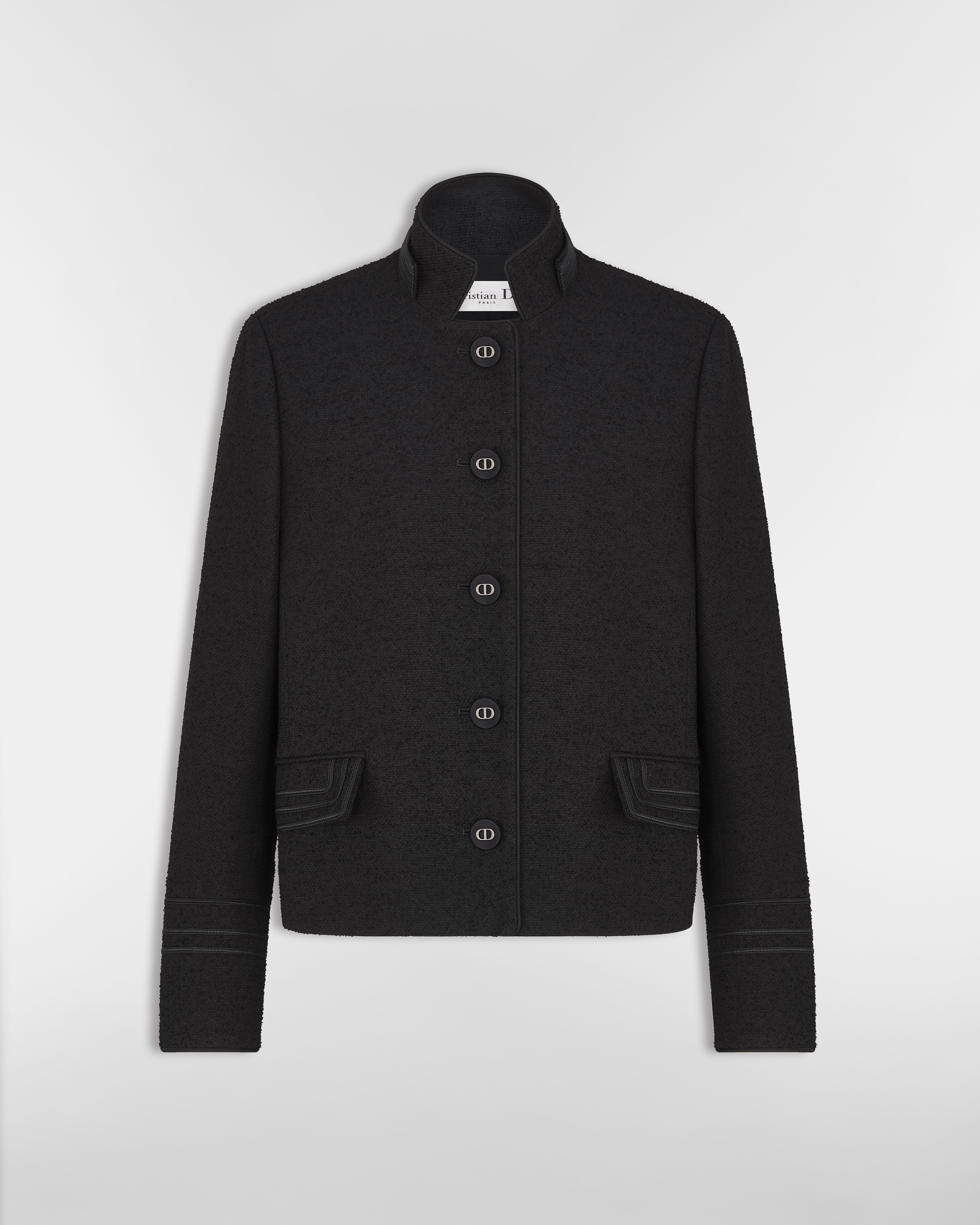 Kort jasje Zwarte boucléstof van scheerwol en katoen E01