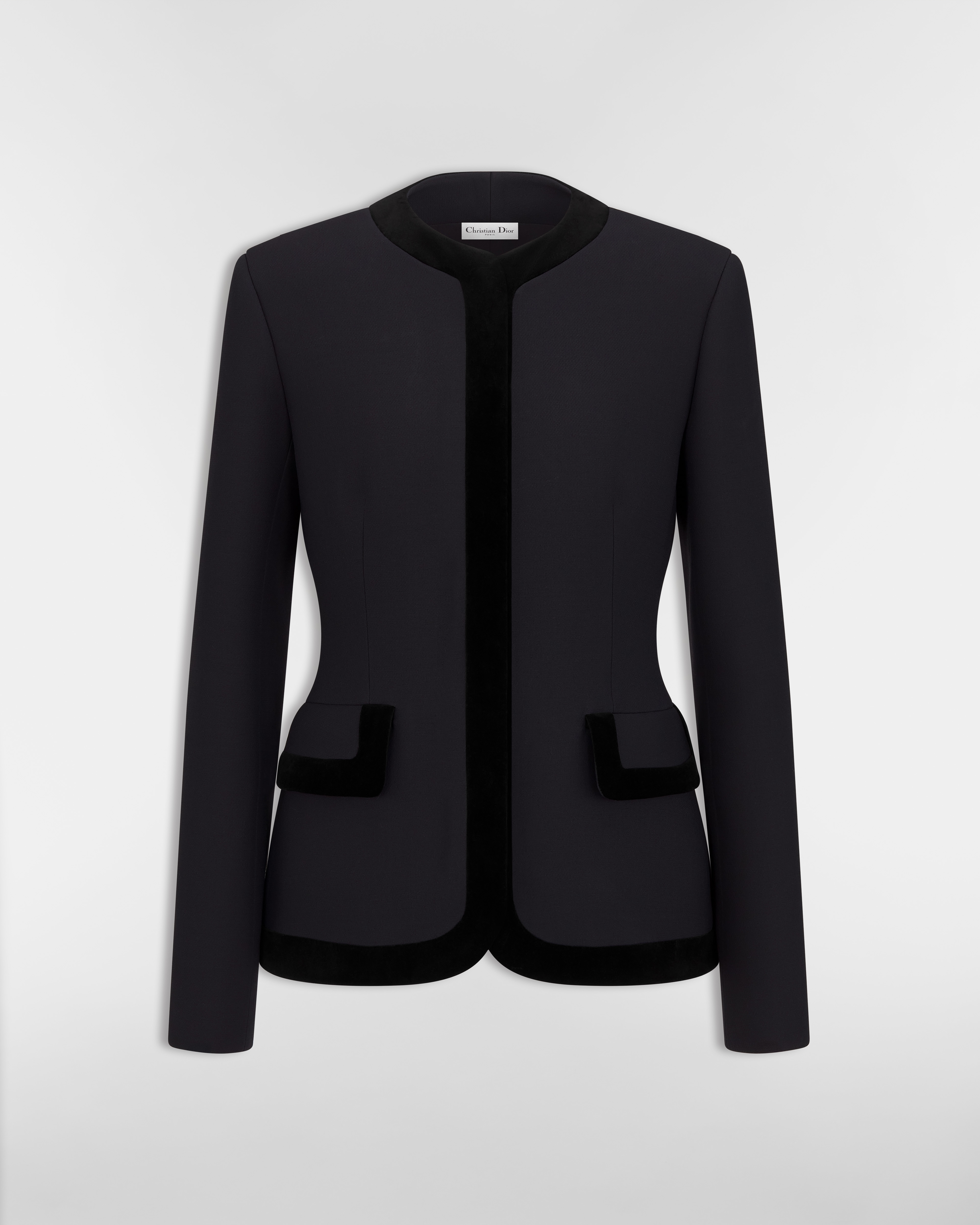 Taillierte Jacke Wolle und Seide in Schwarz E01