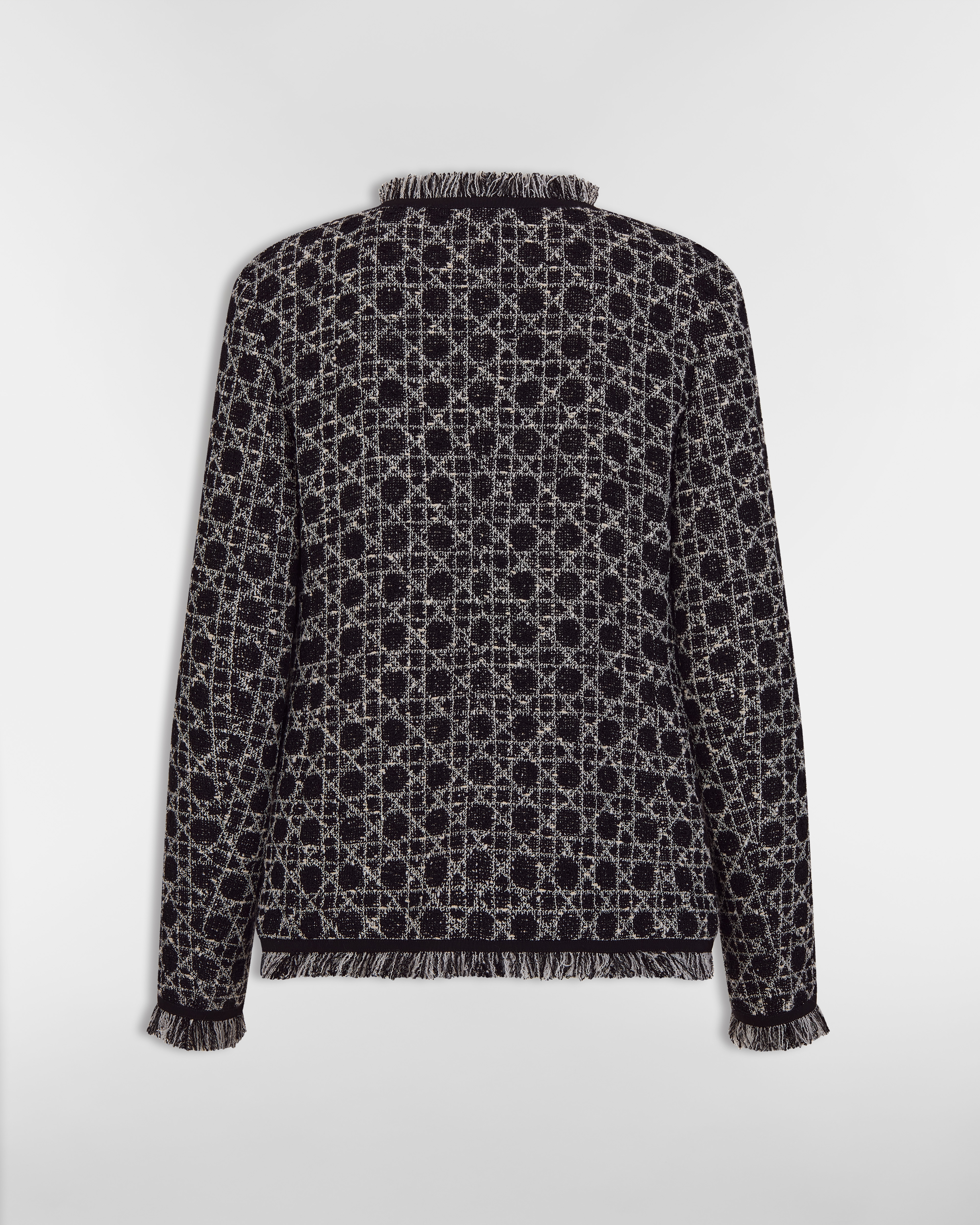 Macrocannage Regular-Fit Jacket Black and White Cotton-Blend Tweed Knit E08