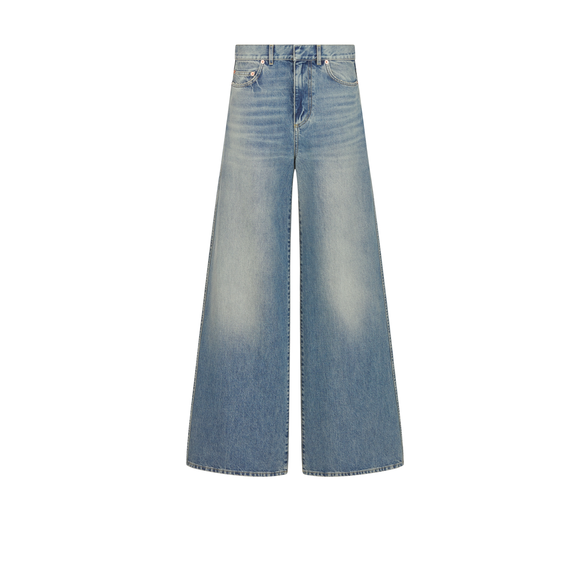 Flared Jeans Blue Stonewashed Cotton Denim with Dior Oblique Interior E01