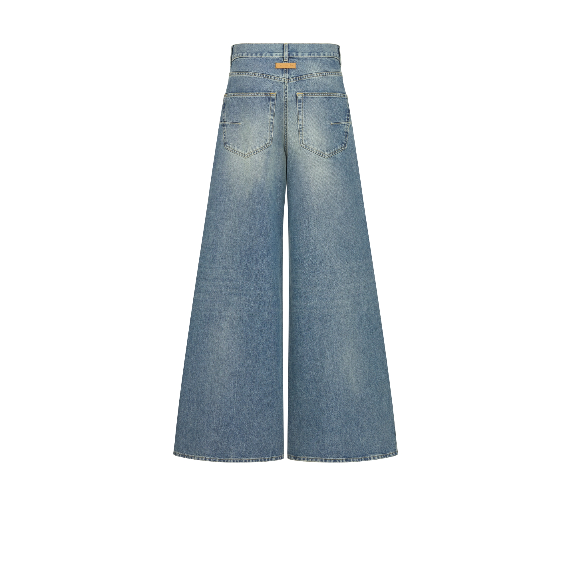 Ausgestellte Jeans Stonewashed Baumwolldenim in Blau und Dior Oblique Innenseite E08