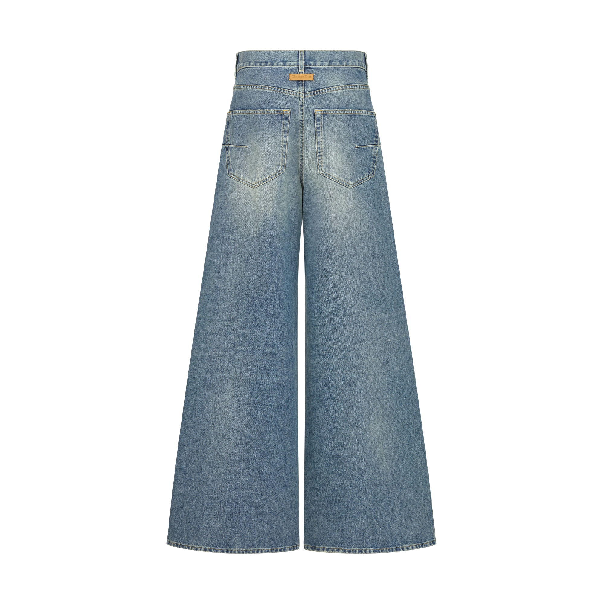 Flared Jeans Blue Stonewashed Cotton Denim with Dior Oblique Interior E08