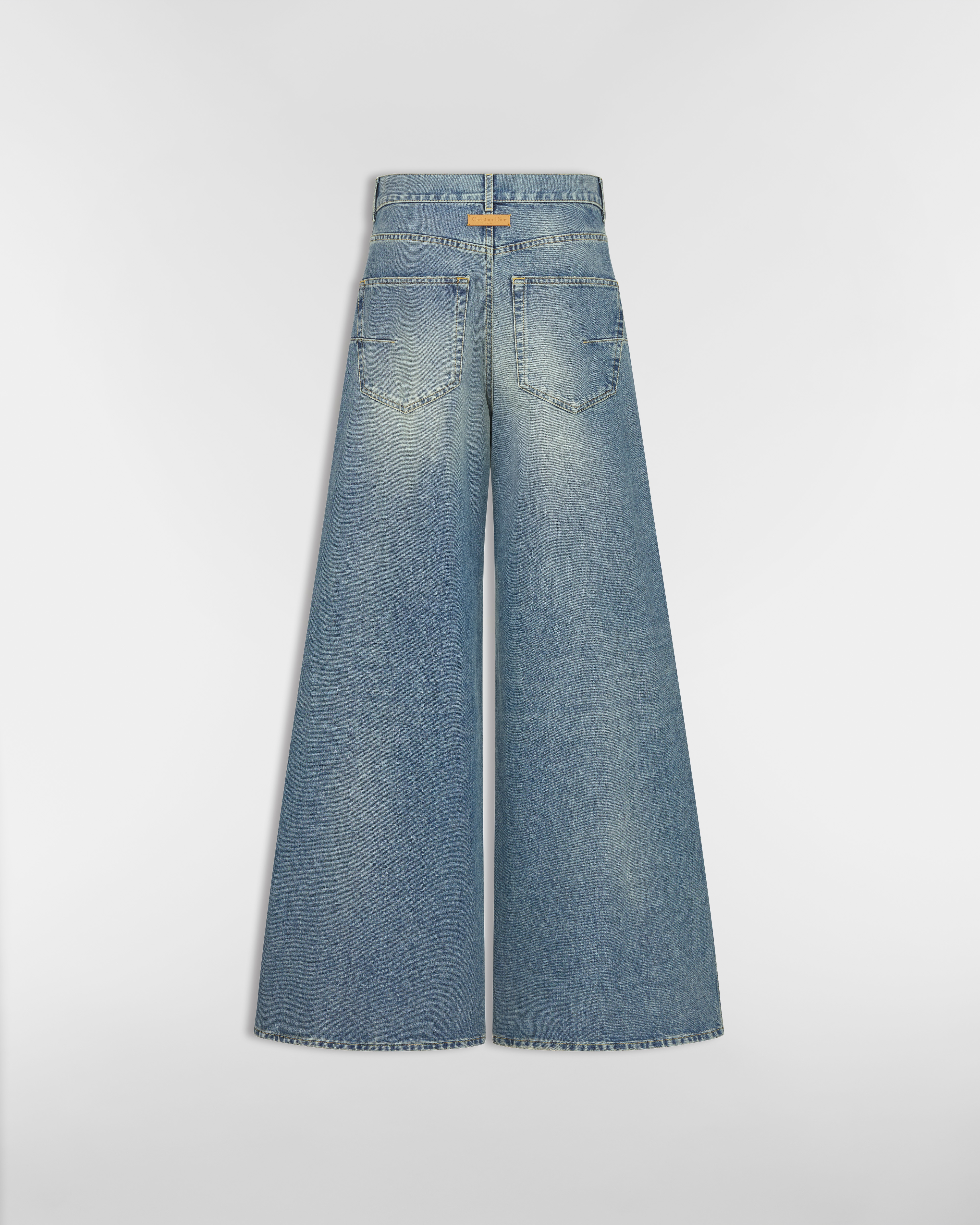 Flared Jeans Blue Stonewashed Cotton Denim with Dior Oblique Interior E08