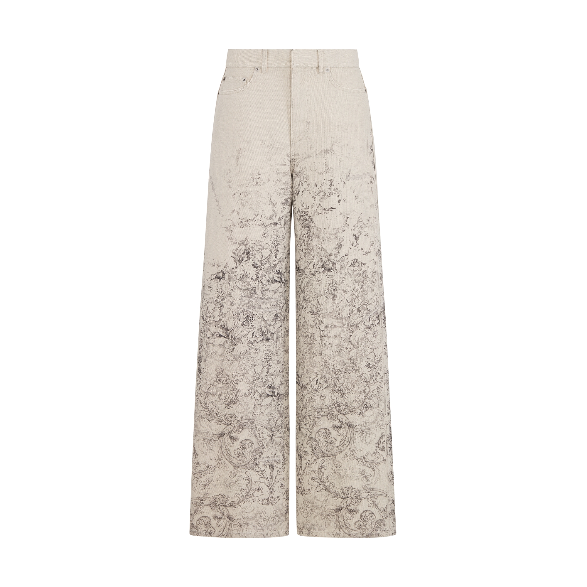Flared Jeans Beige Dior Barocco Cotton-Linen Denim E01