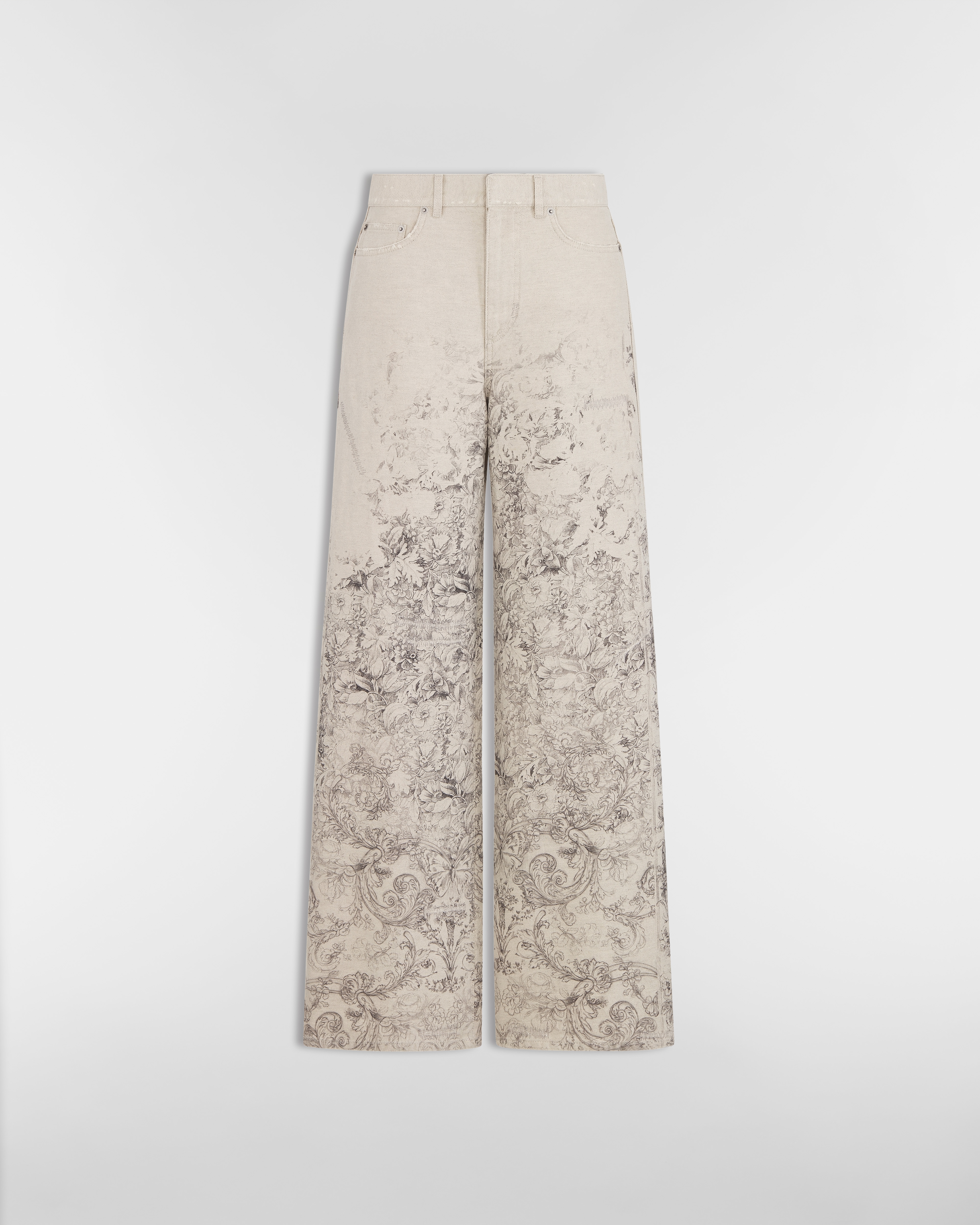 Ausgestellte Jeans Dior Barocco Baumwoll- und Leinendenim in Beige E01