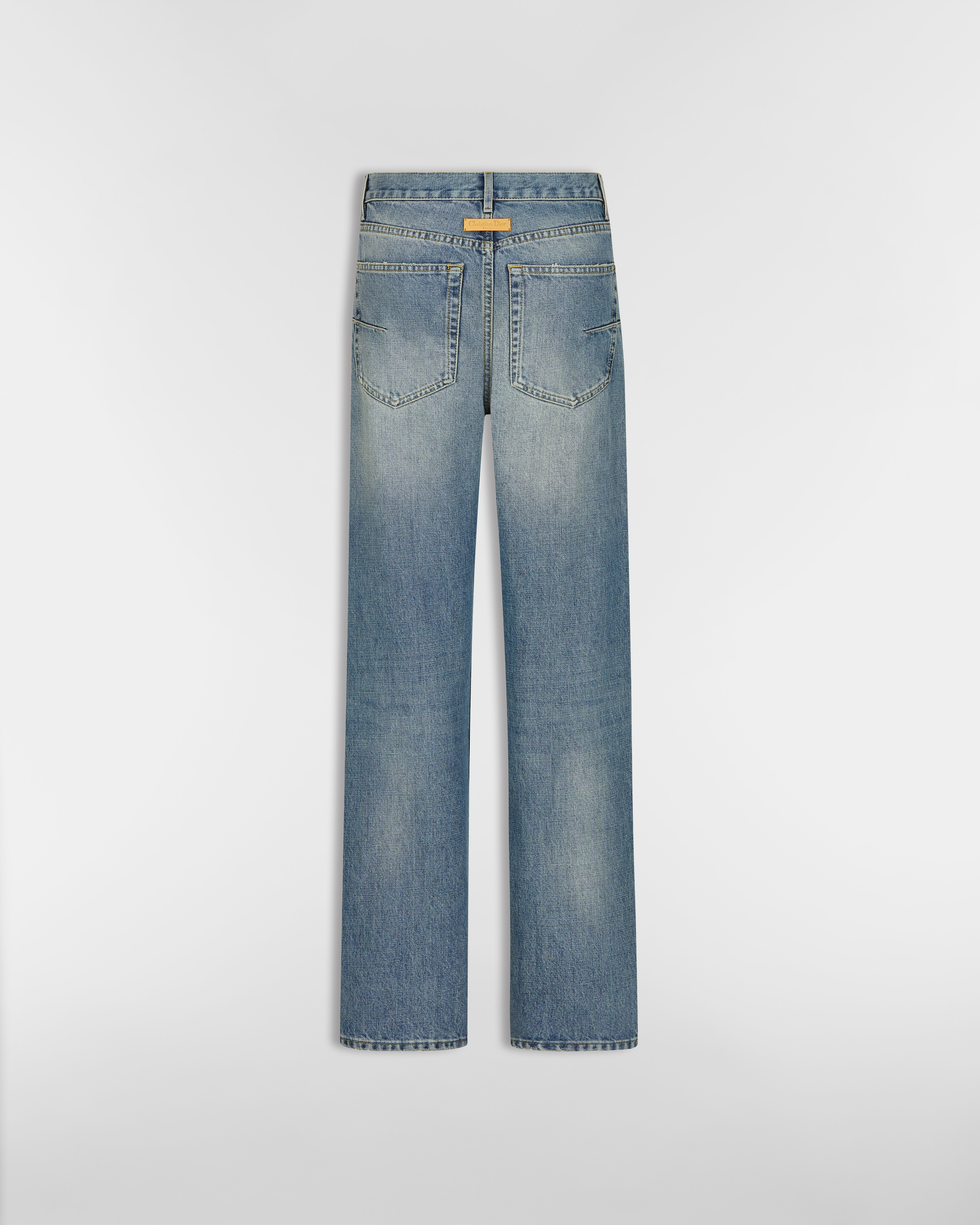 Jean droit Denim de coton délavé bleu à intérieur Dior Oblique E08