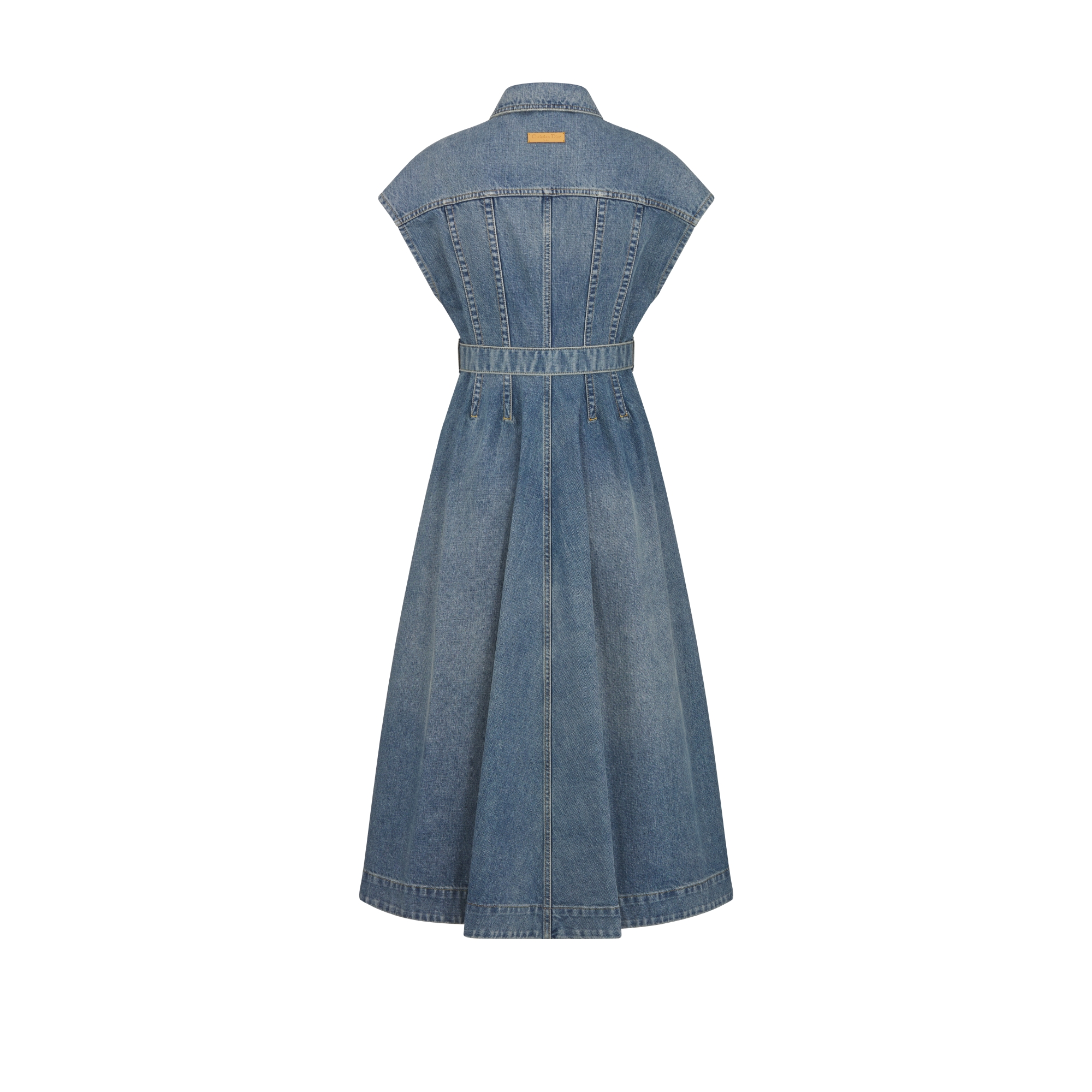 Vestido acampanado de largo medio Denim de algodón lavado a la piedra azul con interior Dior Oblique E08