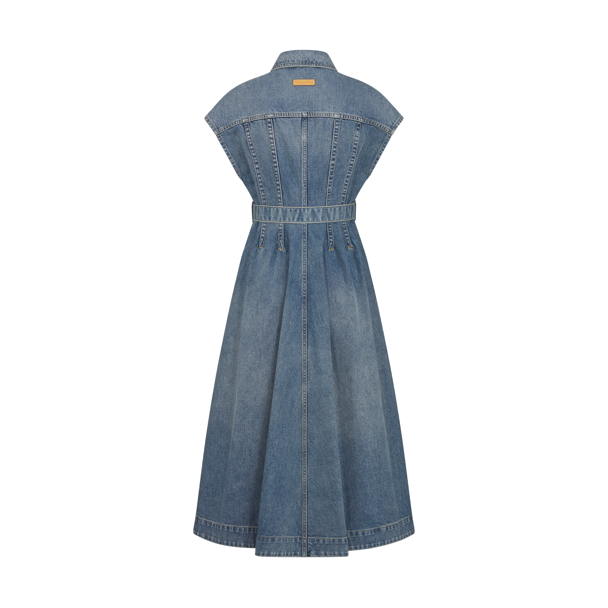 Mid-Length Flared Dress Blue Stonewashed Cotton Denim with Dior Oblique Interior E08