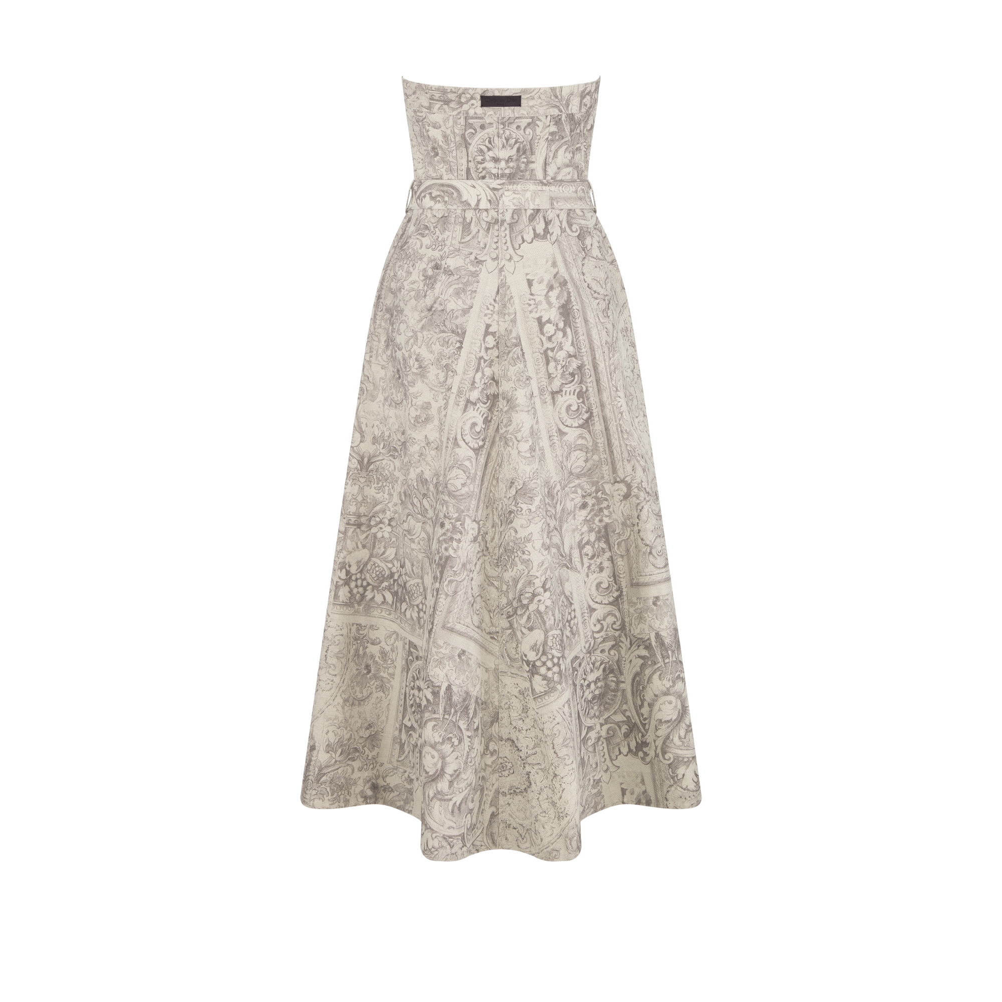 Mid-Length Belted Bustier Dress Beige Dior Barocco Cotton-Linen Denim E08