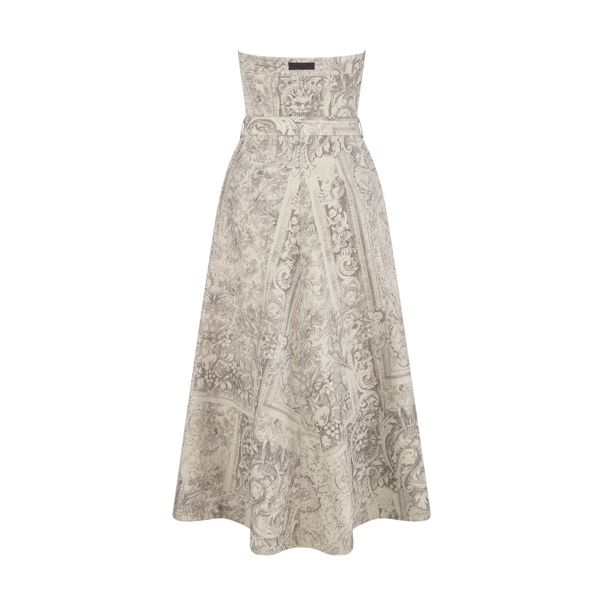 Mid-Length Belted Bustier Dress Beige Dior Barocco Cotton-Linen Denim E08