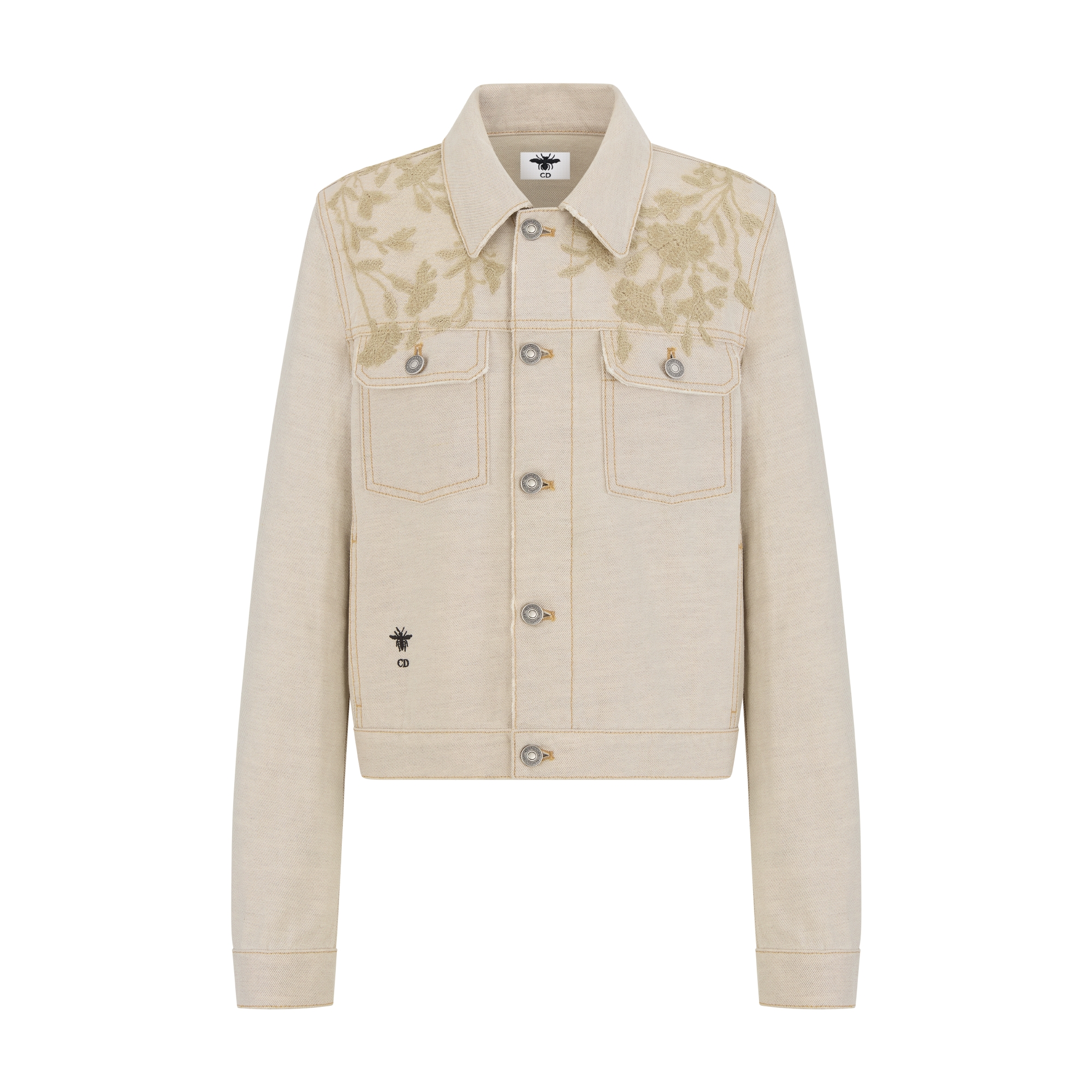 Jacket Beige Cotton Denim and Linen with Millefiori Lace E01