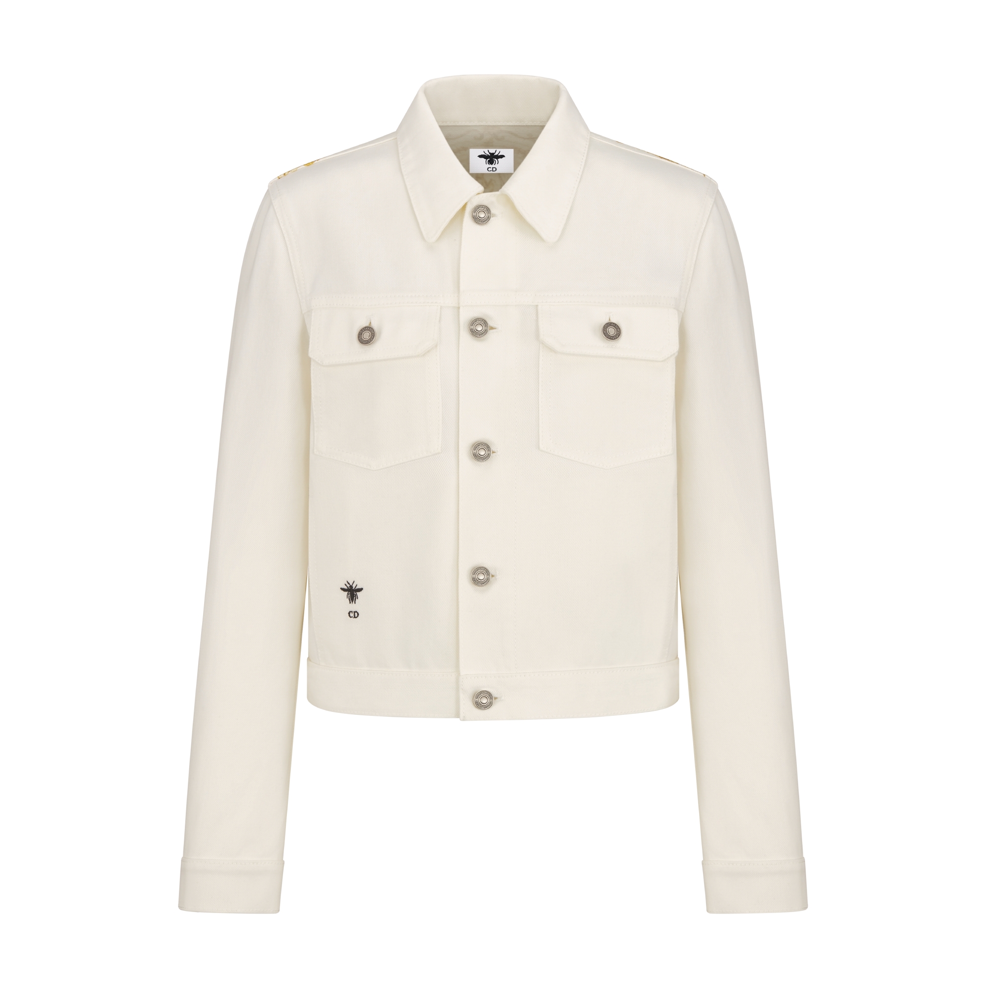 Jacket Ecru Cotton Denim with Gold-Tone Dioresque Stella Motif E01