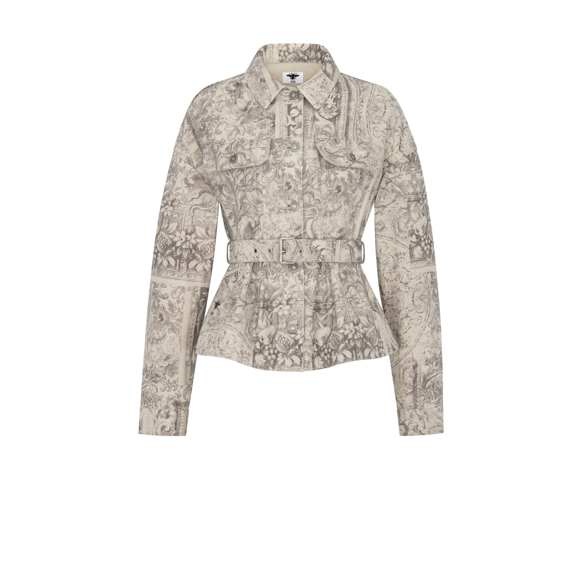 Belted Jacket Beige Dior Barocco Cotton-Linen Denim E01
