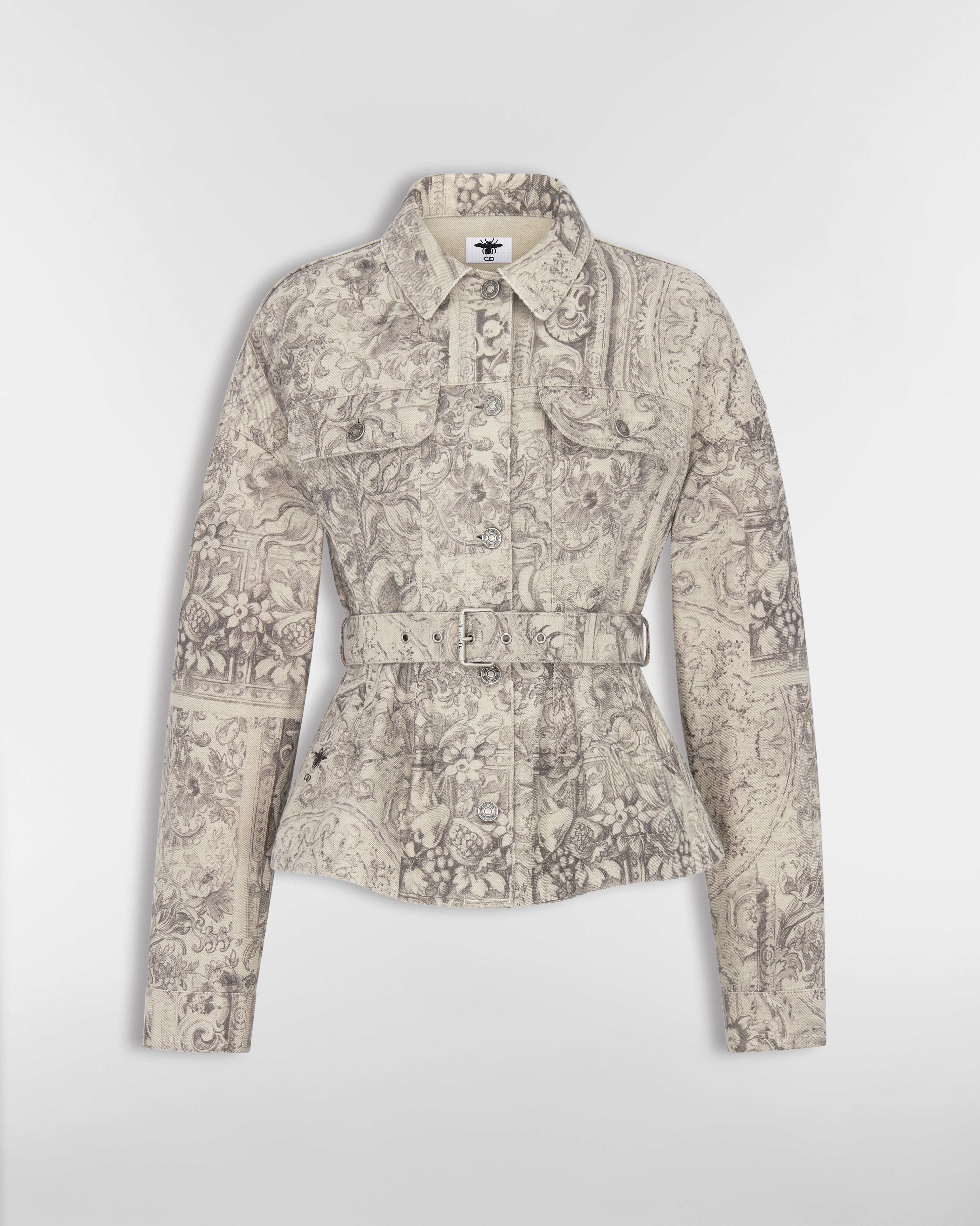 Jacke mit Gürtel Dior Barocco Baumwoll- und Leinendenim in Beige E01