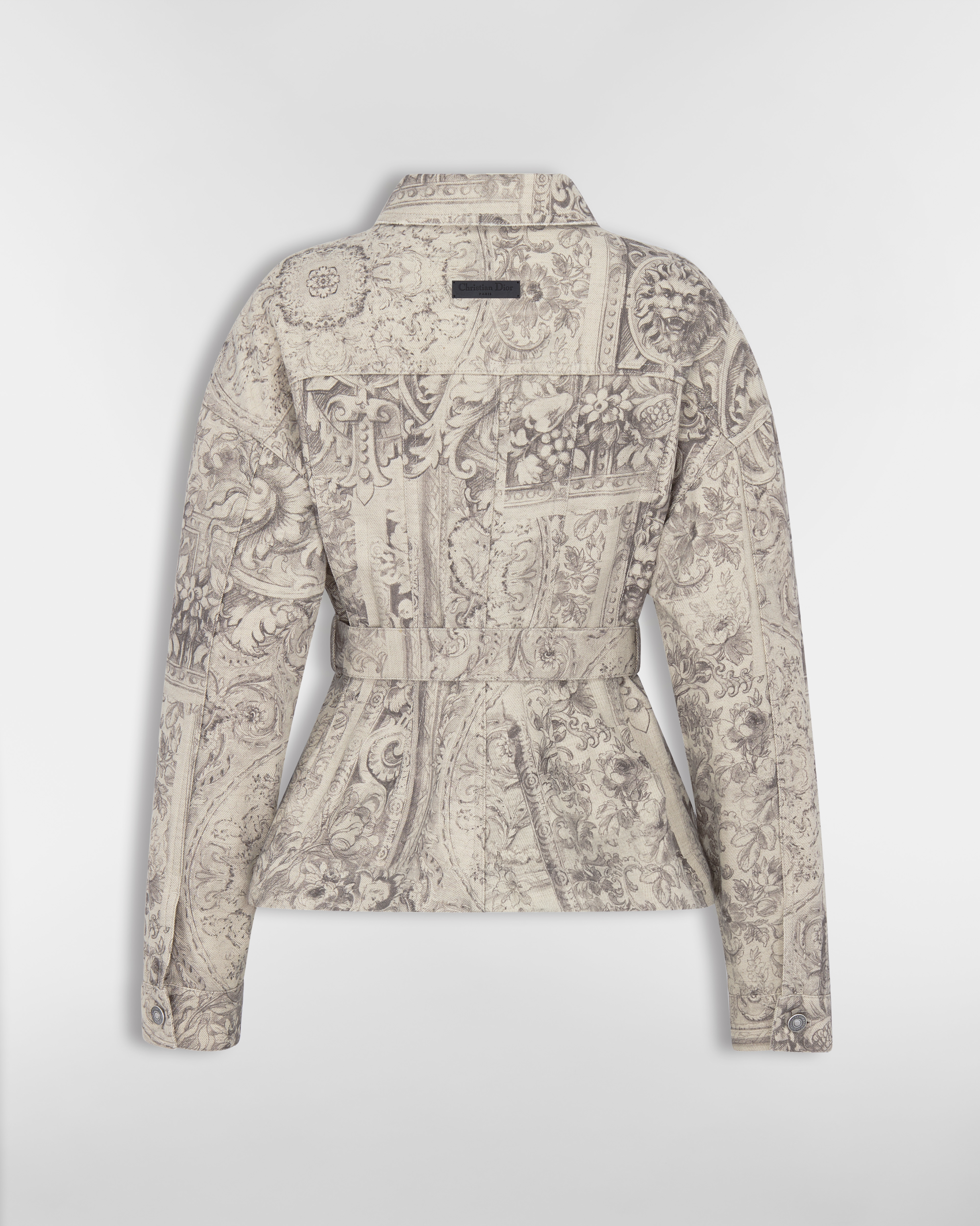 Jacke mit Gürtel Dior Barocco Baumwoll- und Leinendenim in Beige E08