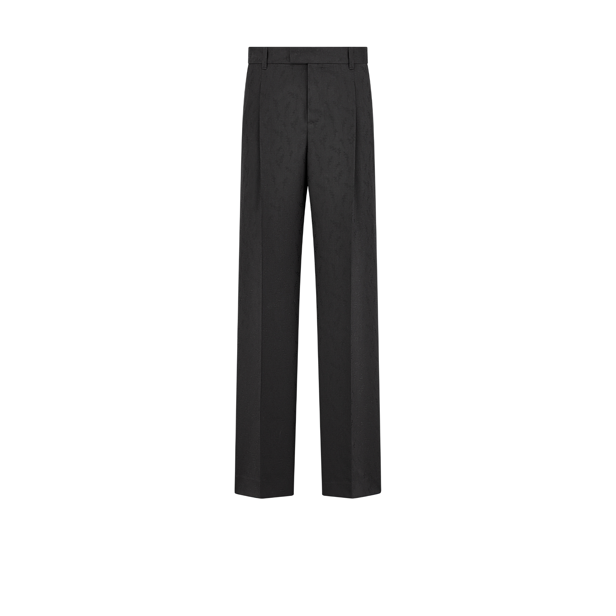 Loose-Fit Pants with Jacquard Lily of the Valley Black Wool and Mohair Jacquard E01