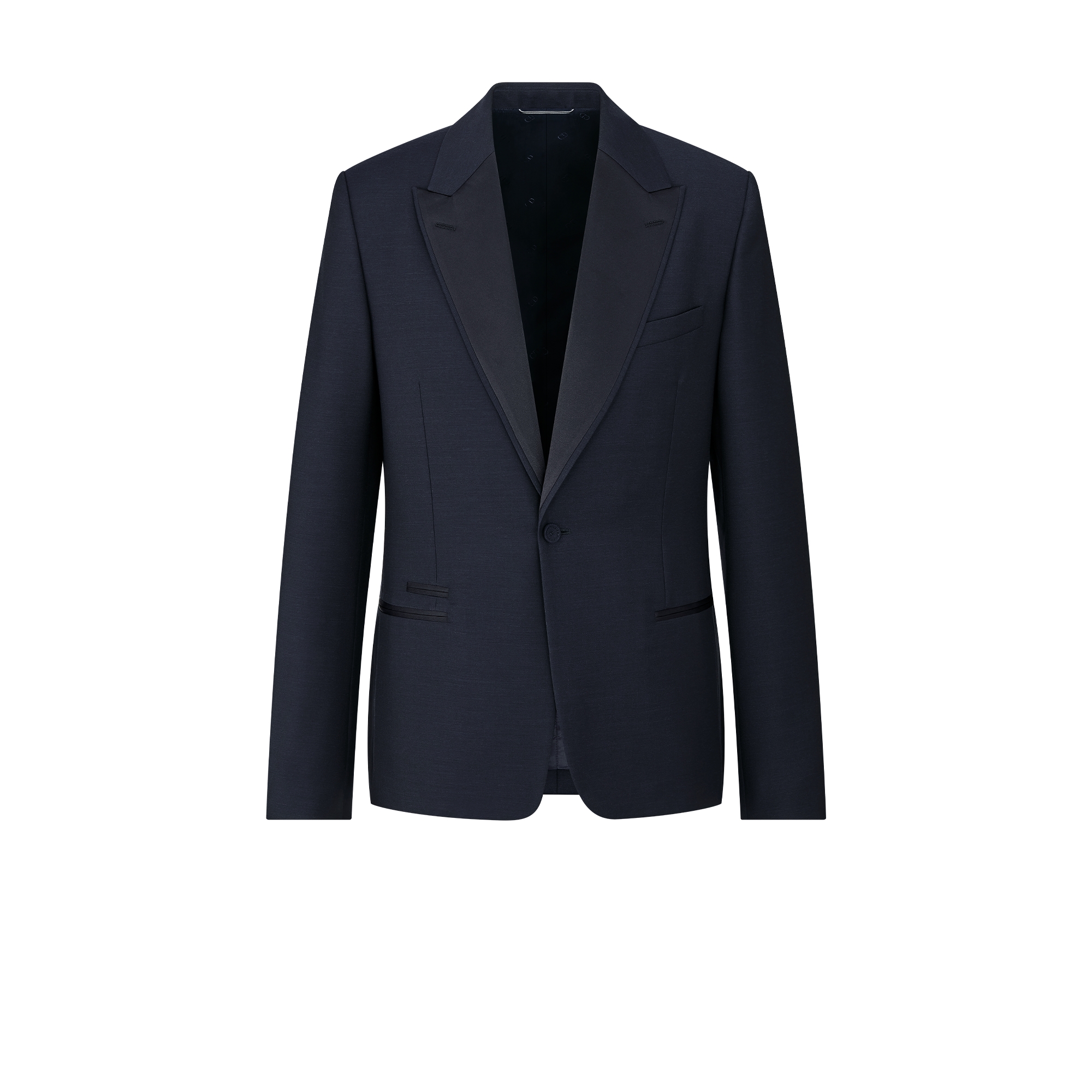Jacket with Satin Detailing Blue Wool and Mohair Jacquard E01