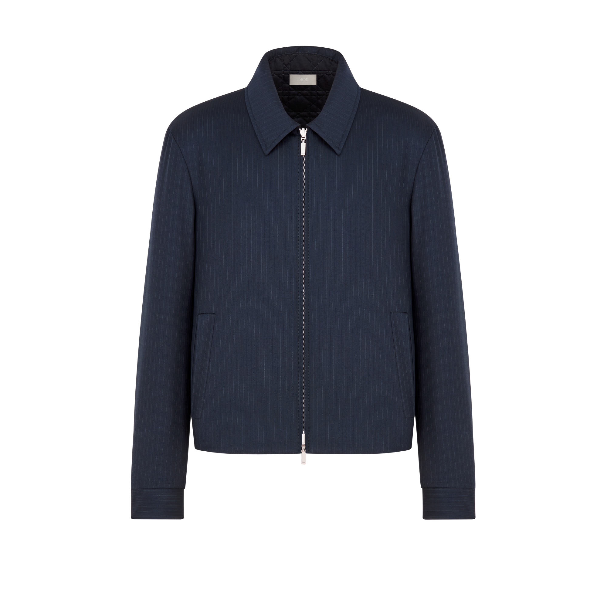 雙面拉鏈外套 藍色羊毛配條紋和 Cannage 藤格紋圖案 E01