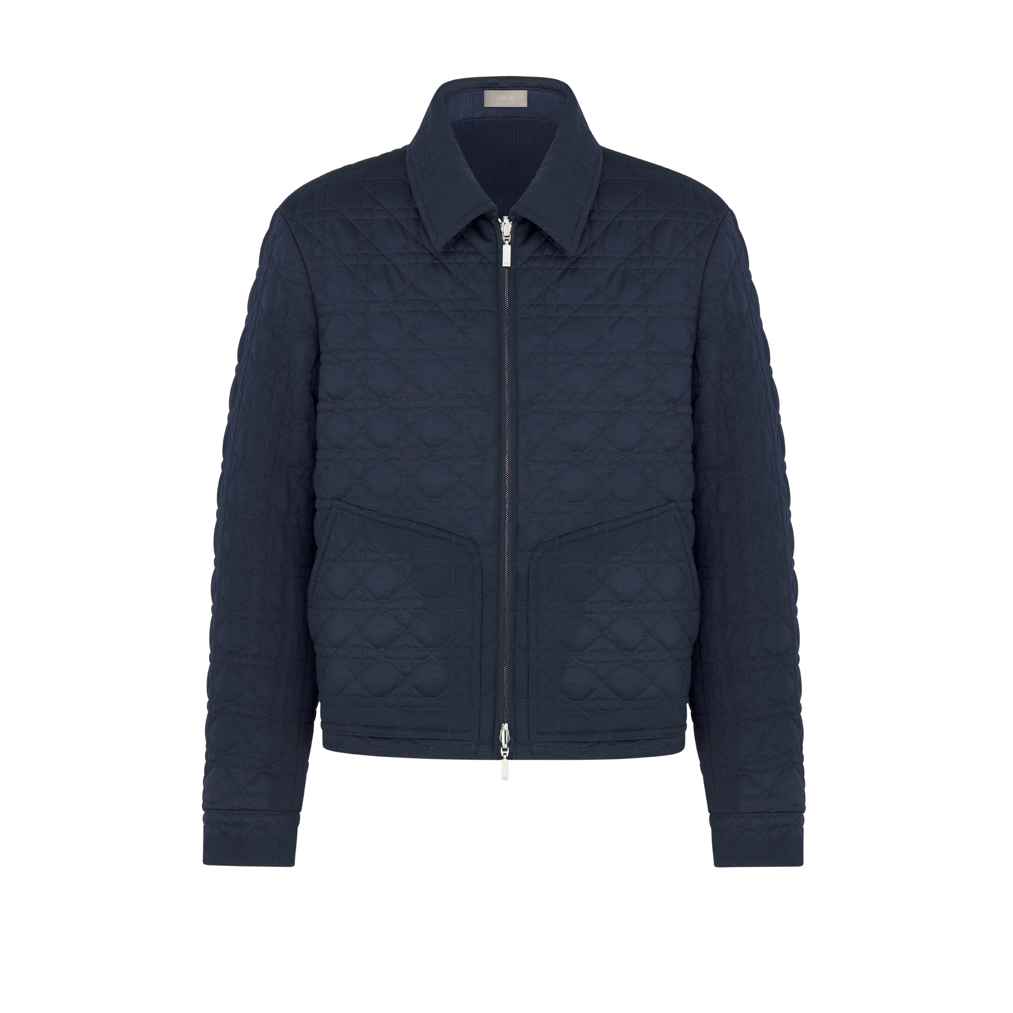 Reversible Zipped Jacket Blue Wool with Stripes and Cannage Motif