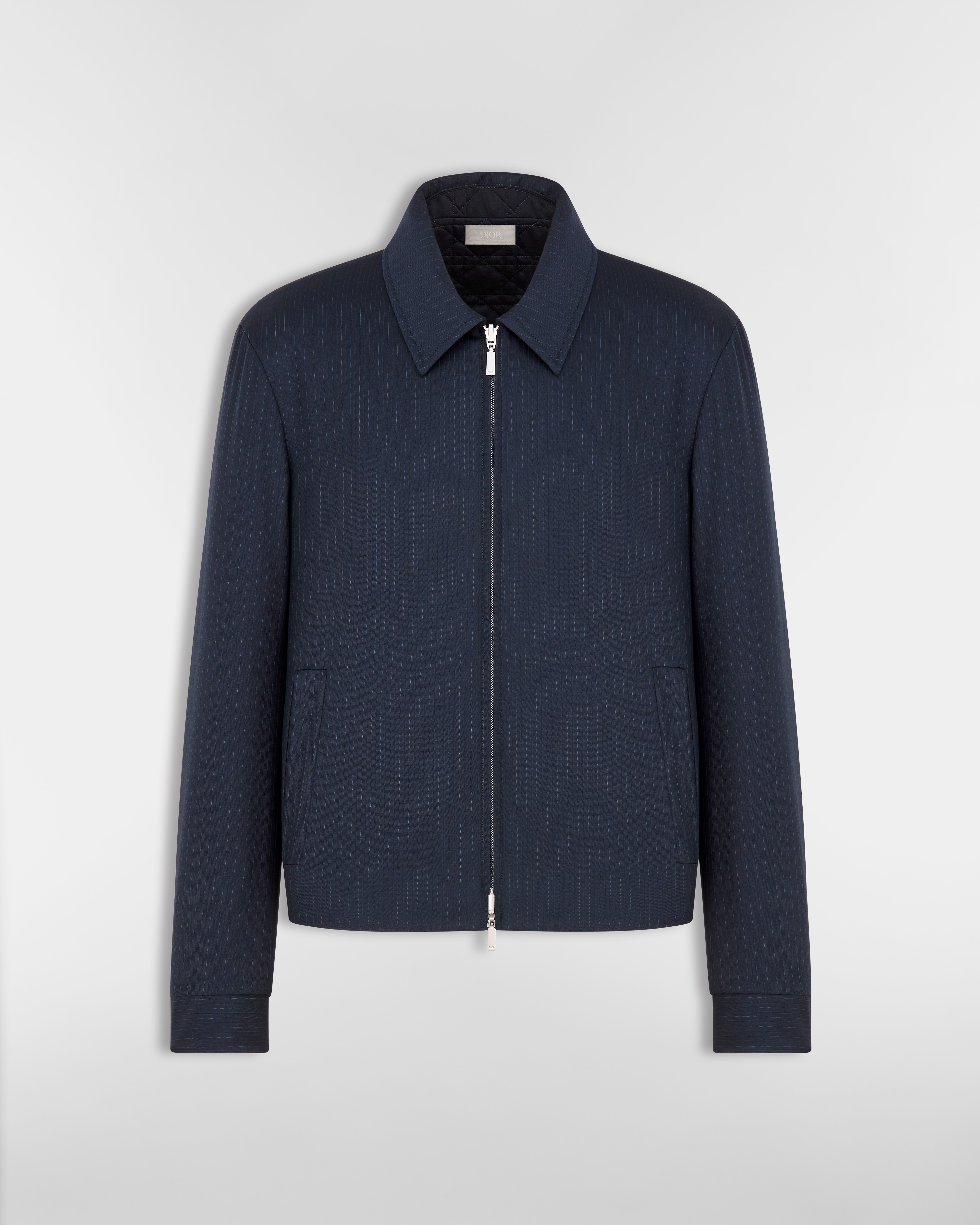 Wendejacke mit Reißverschluss Wolle mit Streifen und Cannage Motiv in Blau E01